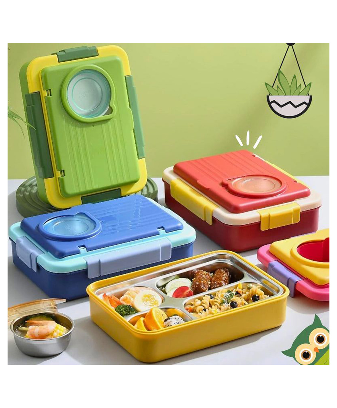 Sanjary Colorful Kids Bento Lunch Box with Compartments Leakproof Food Container Stainless Steel Tray Portable School Meal Storage Box Durable Design color design may vary-picture-35