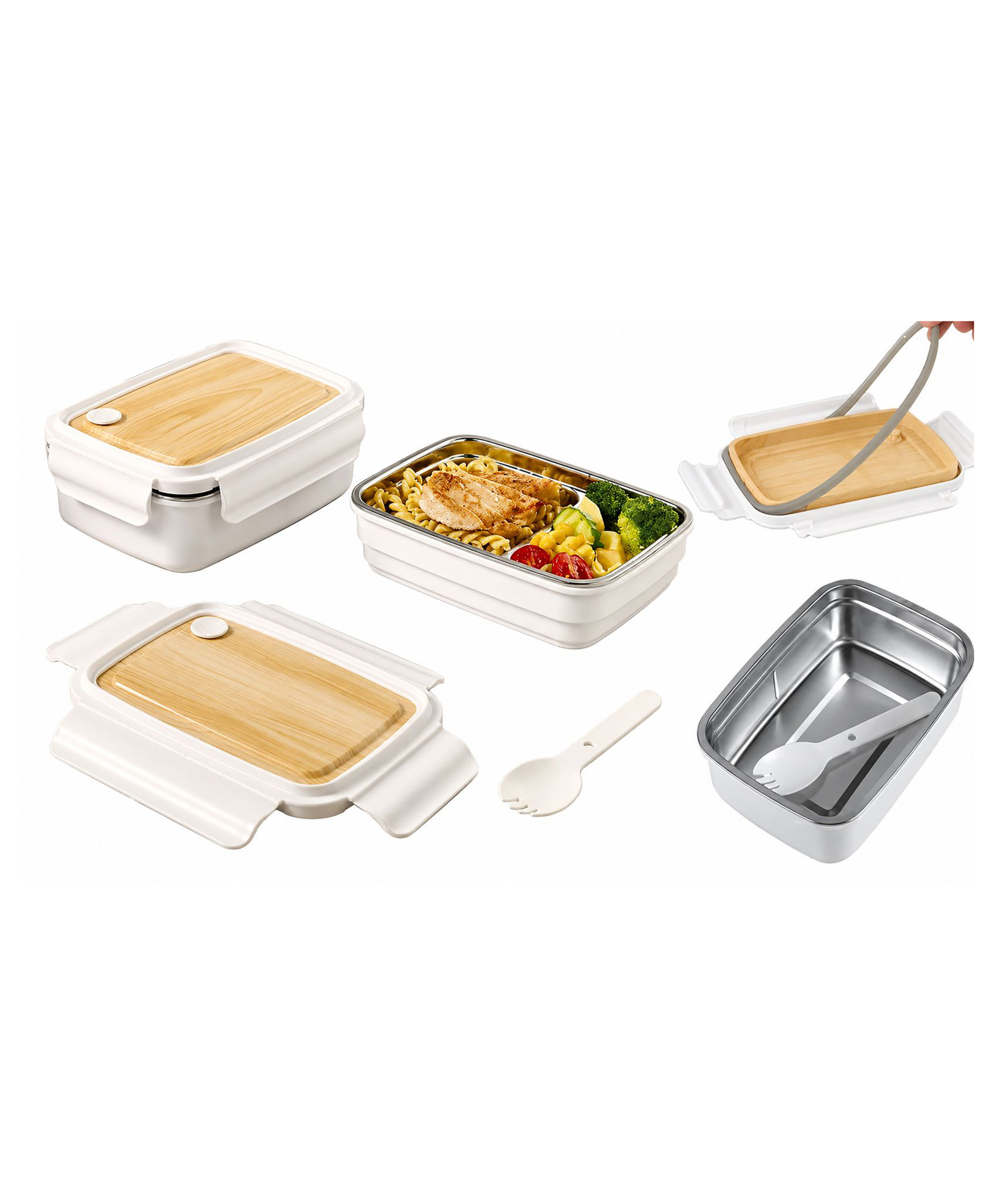 Sanjary Premium Stainless Steel Bento Lunch Box with Bamboo Lid, Leakproof Portable Food Container, Includes Spoon, Eco Friendly, Ideal for Office School Travel color design may vary-picture-3