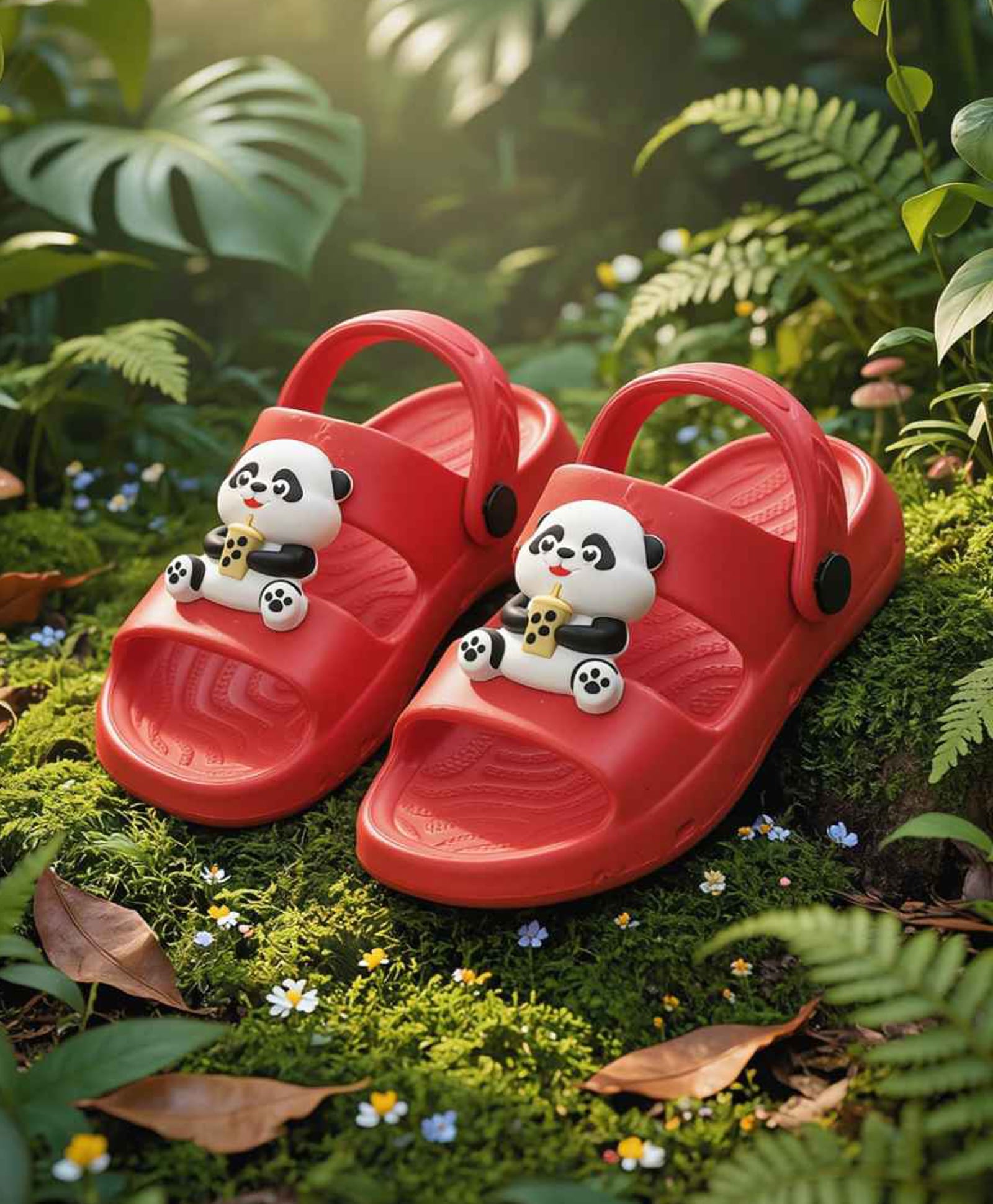 Yellow Bee Panda Applique Detailed Slingback Clogs - Red-image-20