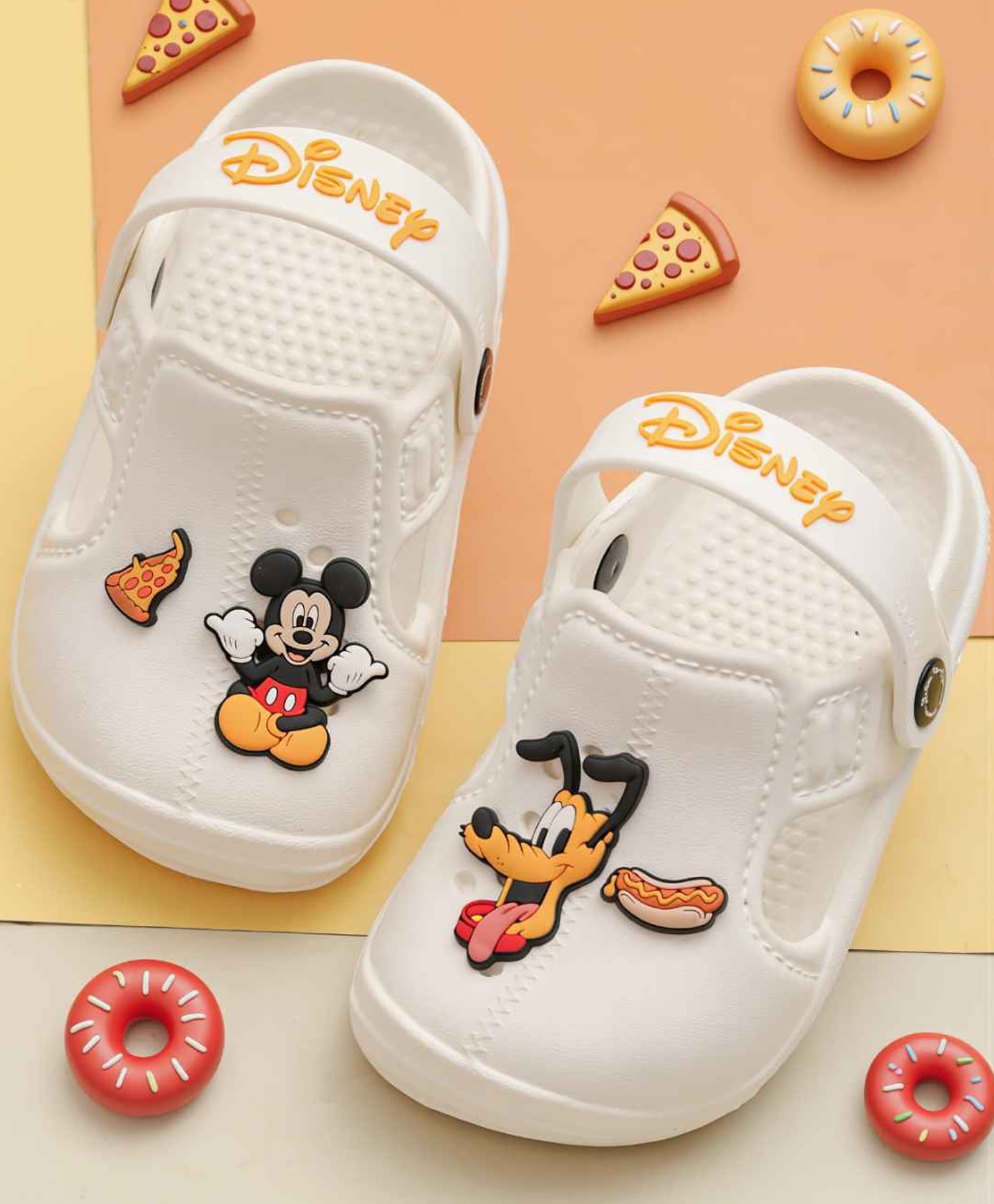Yellow Bee Disney Mickey & Friends Featuring Mickey & Pluto Applique Detailed Slingback Clogs - White-picture-24