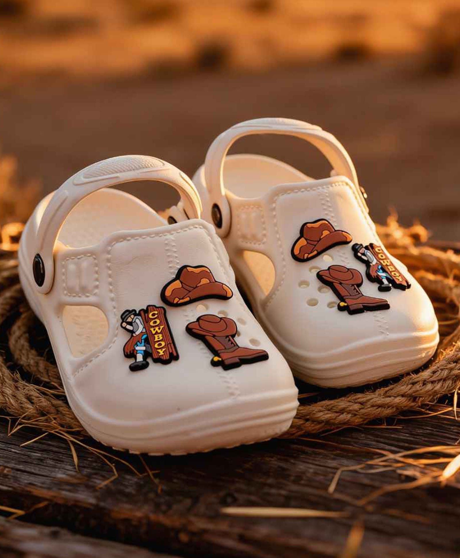 Yellow Bee Cowboy Theme Applique Detailed Slingback Clogs - White-picture-12