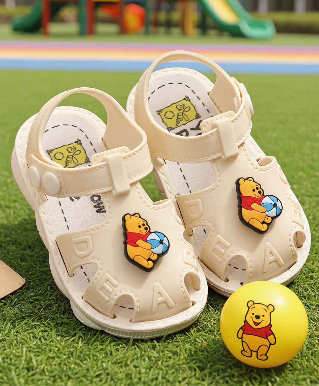 Yellow Bee Disney Featuring Winnie The Pooh Applique Detailed Button Closure Sandals - Beige-picture-17