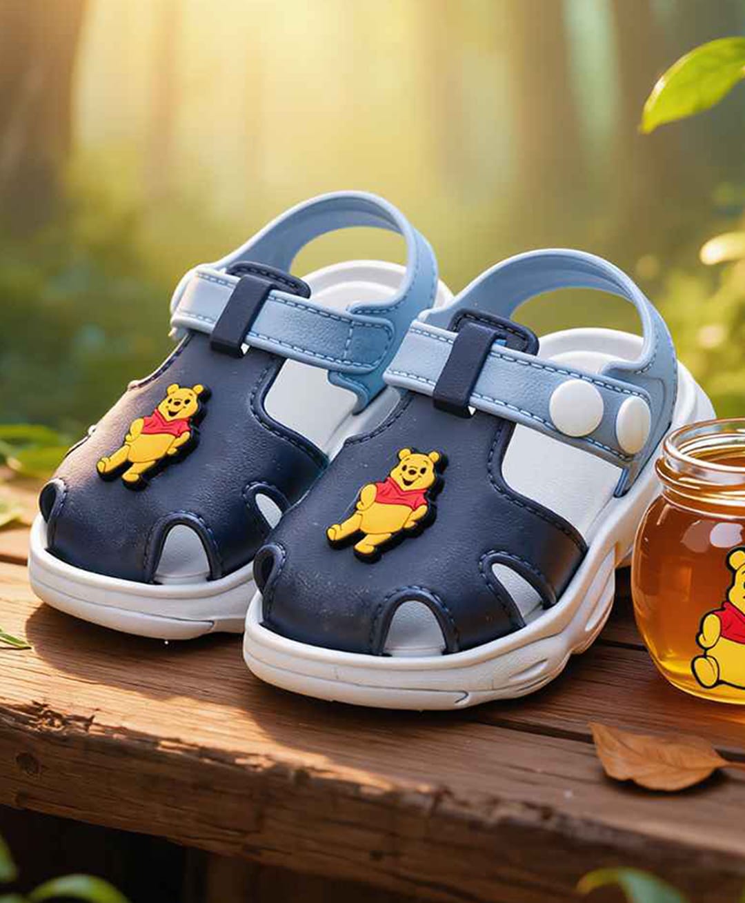 Yellow Bee Disney Featuring Winnie The Pooh Applique Detailed Button Closure Sandals - Navy Blue-picture-24
