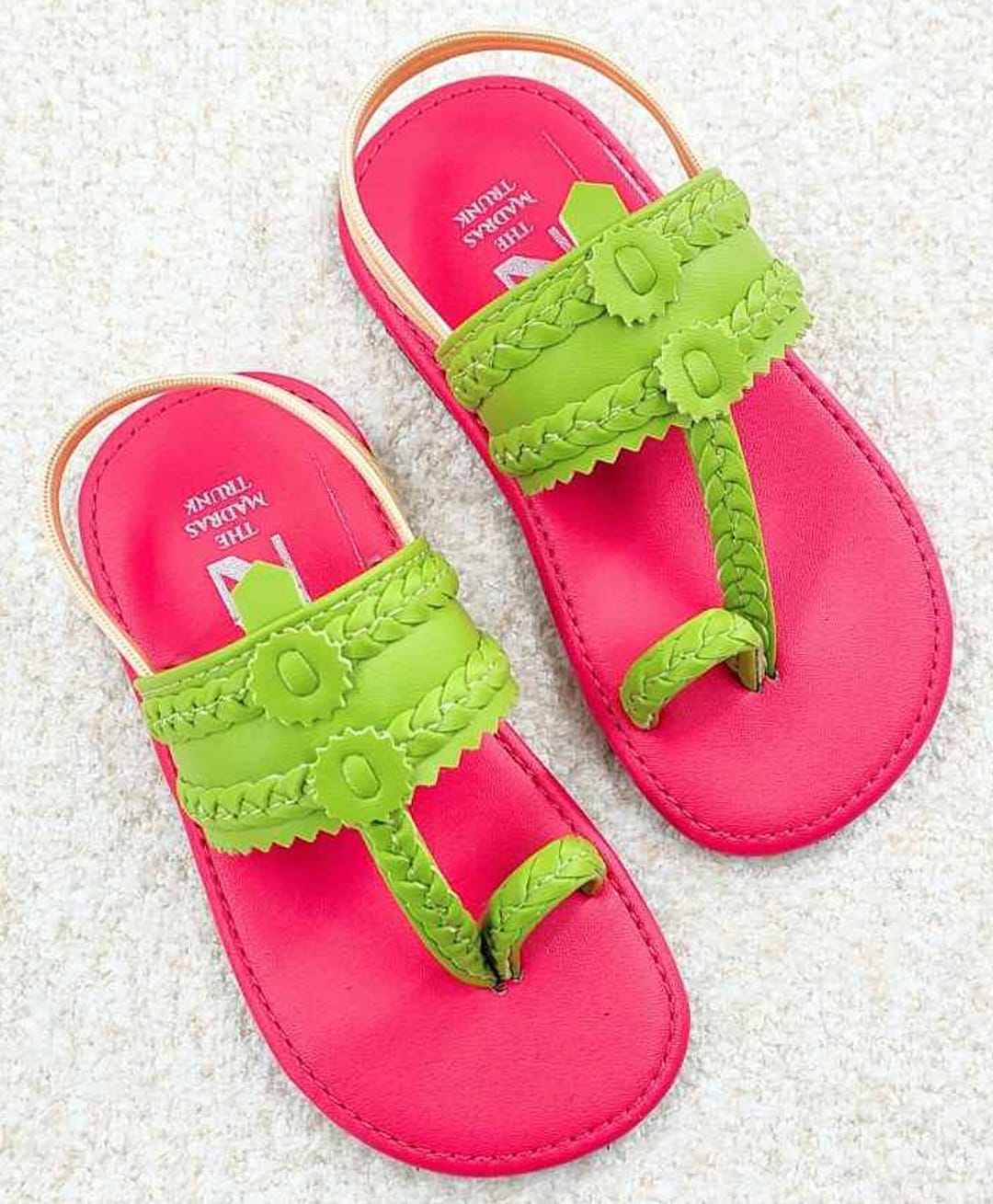 The Madras Trunk Colour Blocked Slingback Kolhapuri Sandals - Pink & Green-picture-26