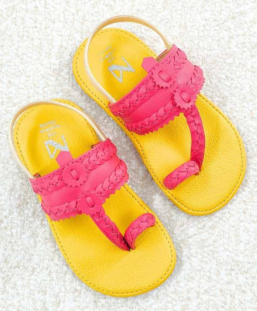 The Madras Trunk Colour Blocked Slingback Kolhapuri Sandals - Yellow & Pink-picture-12