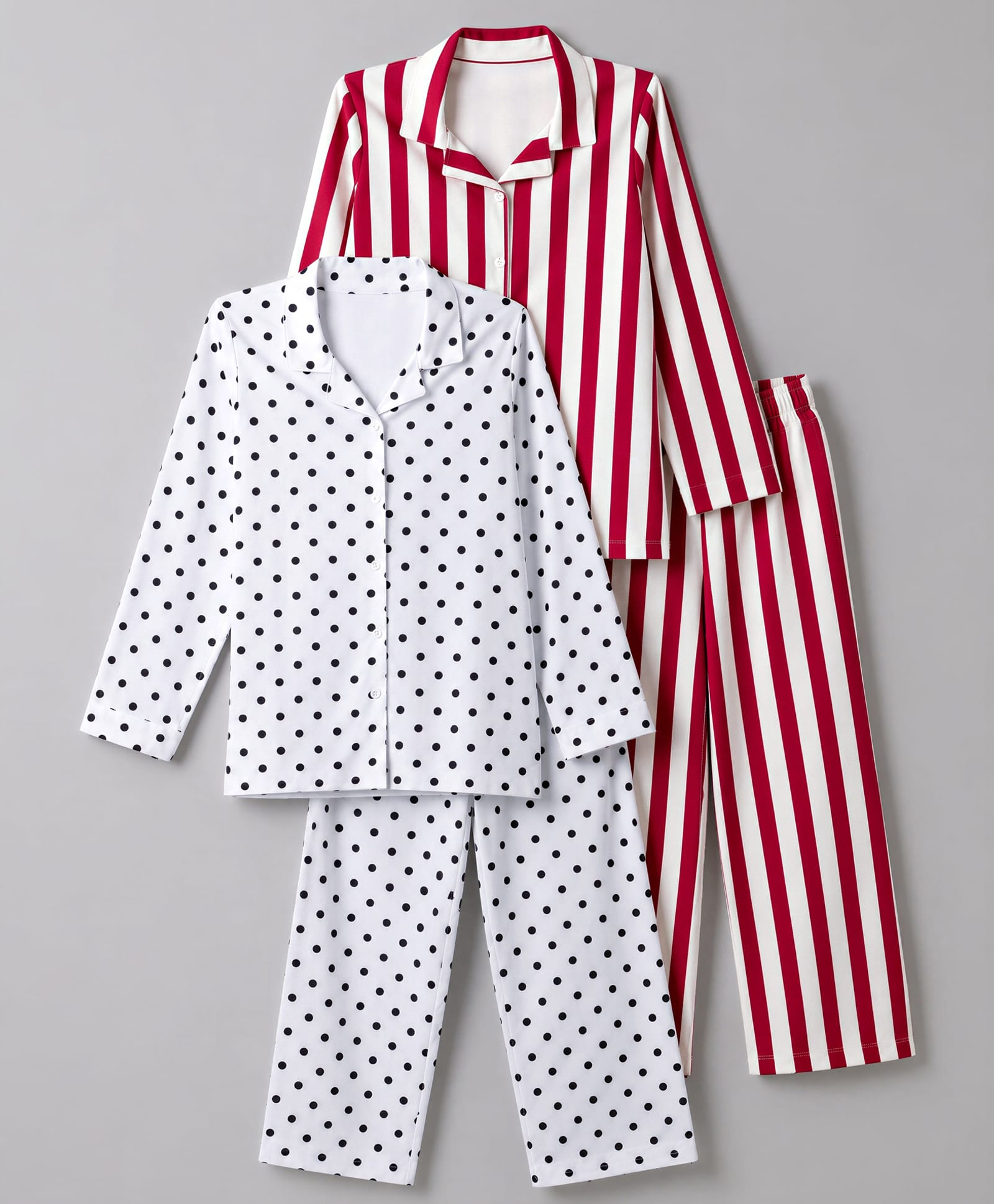 Primo Gino 100% Cotton Knit Full Sleeves Co-Ords Shirt & Pyjama Night Suit with Polka Dots & Striped Print Pack Of 2 - White & Pink-image-17