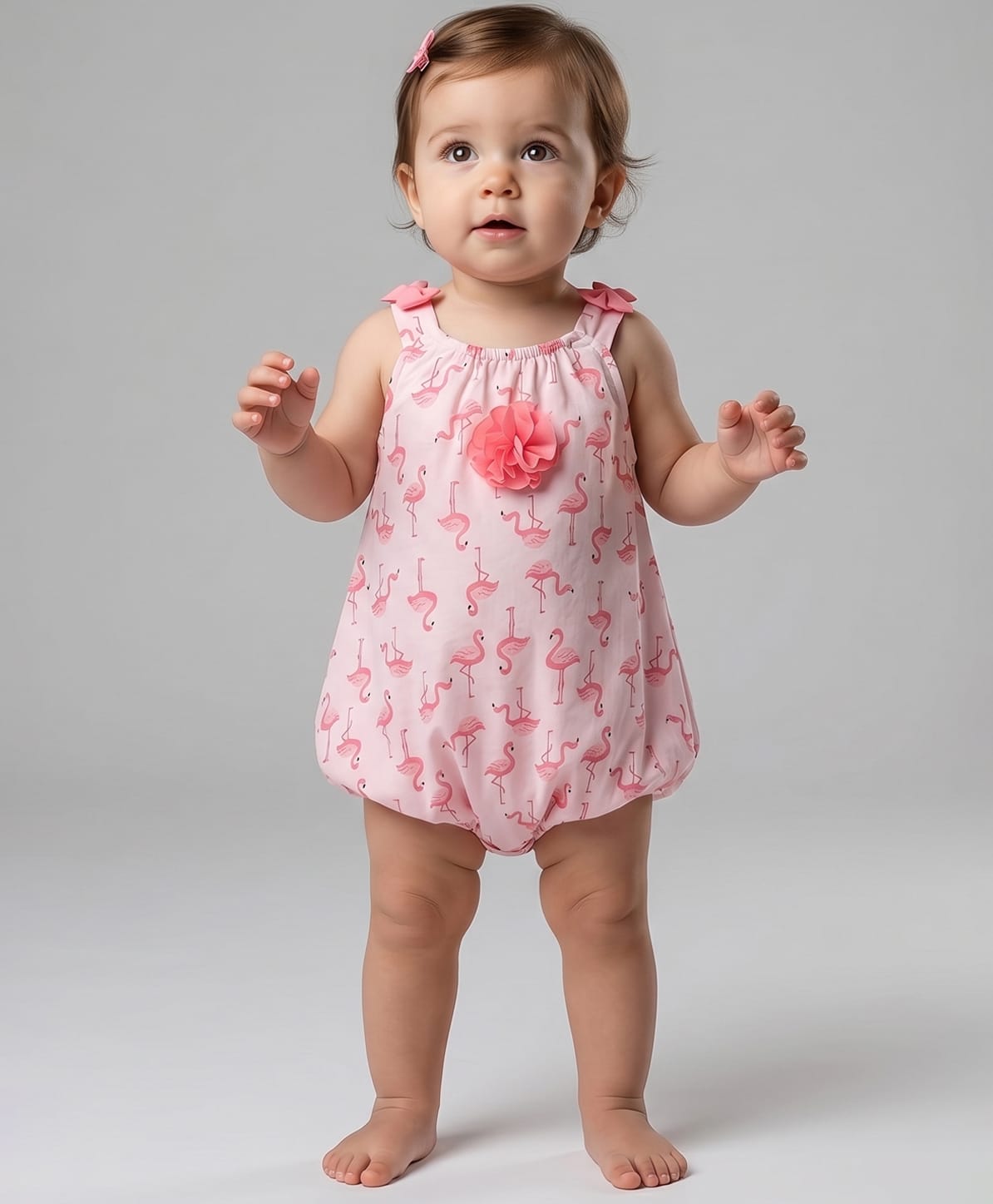 Creative Kids Georgette Woven Sleeveless Flamingo Printed Onesie - Pink-picture-6