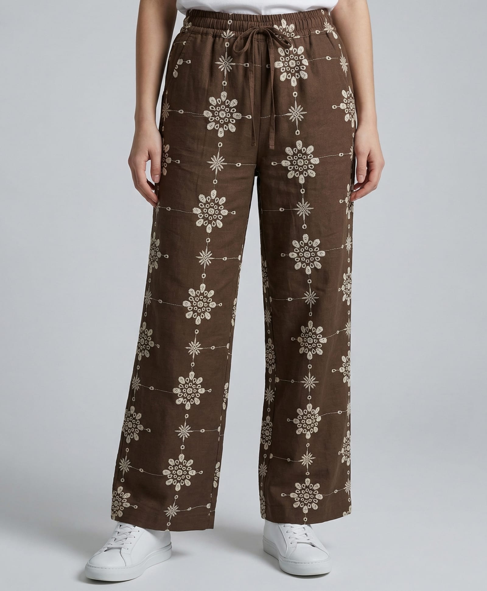 Creative Kids Cotton Woven Floral Embroidered Trouser - Brown-picture-12