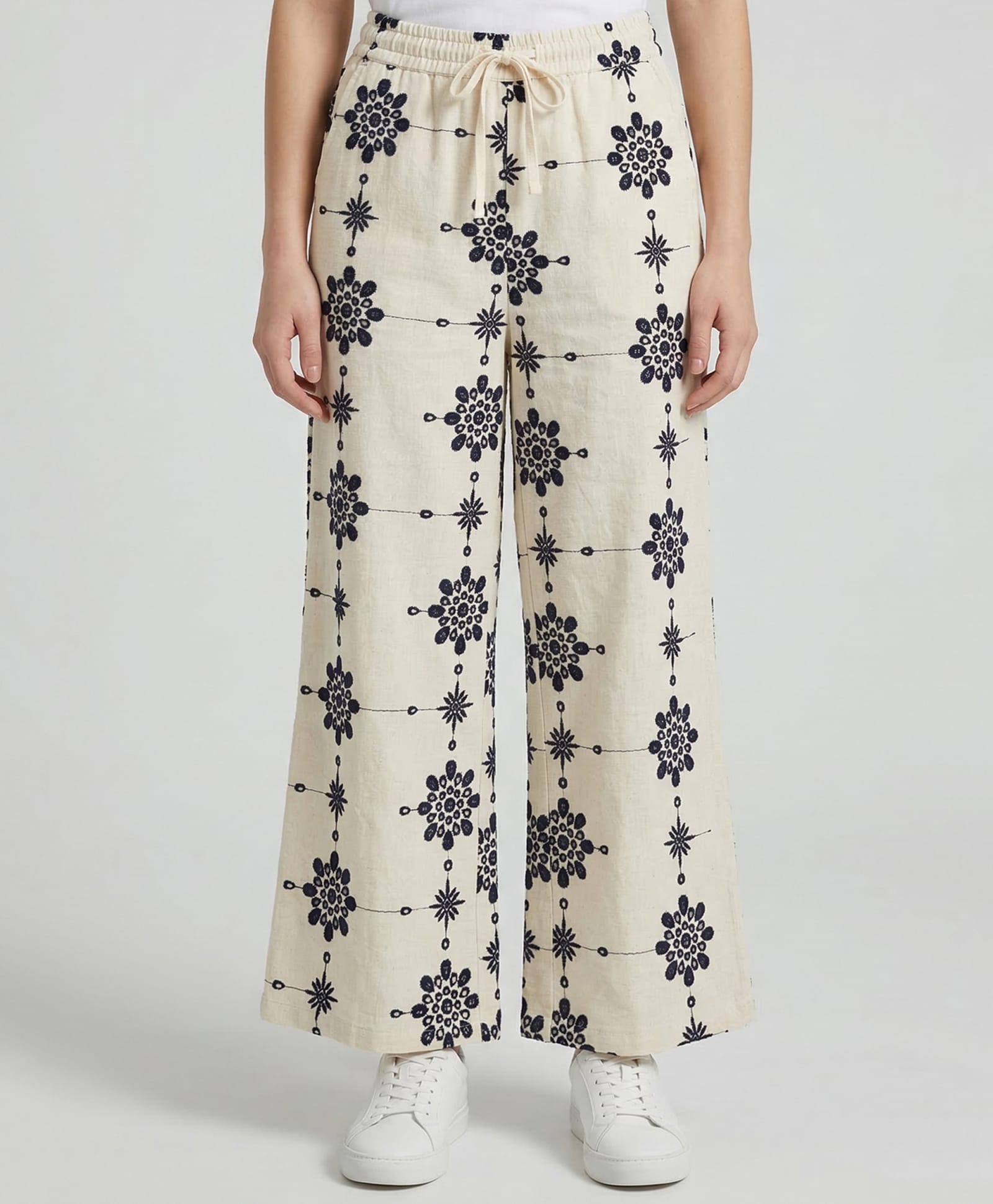 Creative Kids Cotton Woven Floral Embroidered Trouser - Beige-image-19