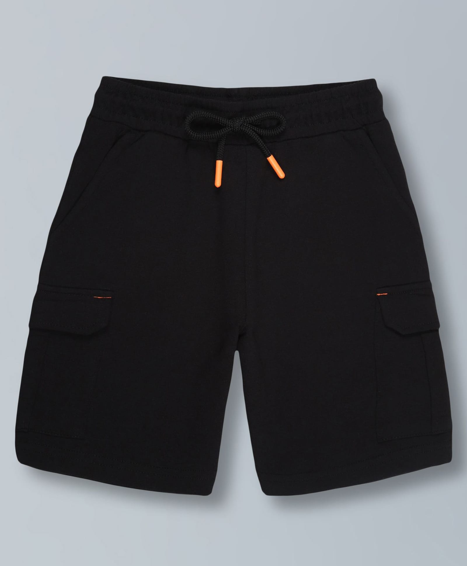 Plum Tree 100% Cotton Knit Solid Cargo Shorts - Black-picture-32