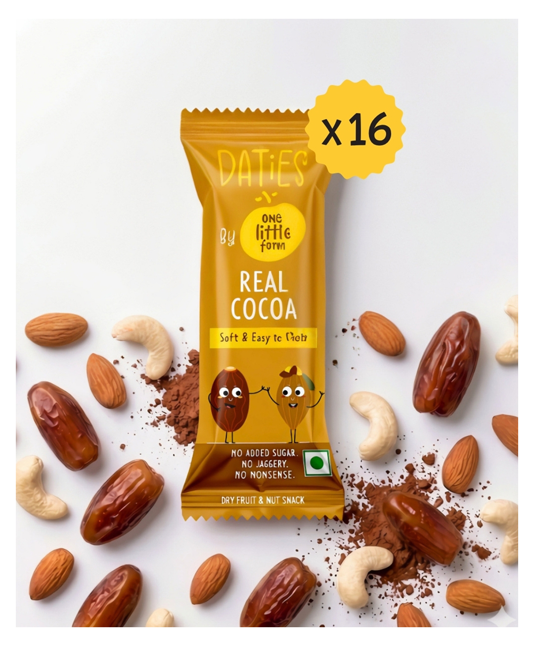Daties by One Little Farm - Real Cocoa Date Bites | Made with Dates, Cashew & Almond | Clean-Label Healthy Kids Snack | Soft and Easy to Chew | No Added Sugar or Jaggery | 20g Each (Pack of 16)-image-24