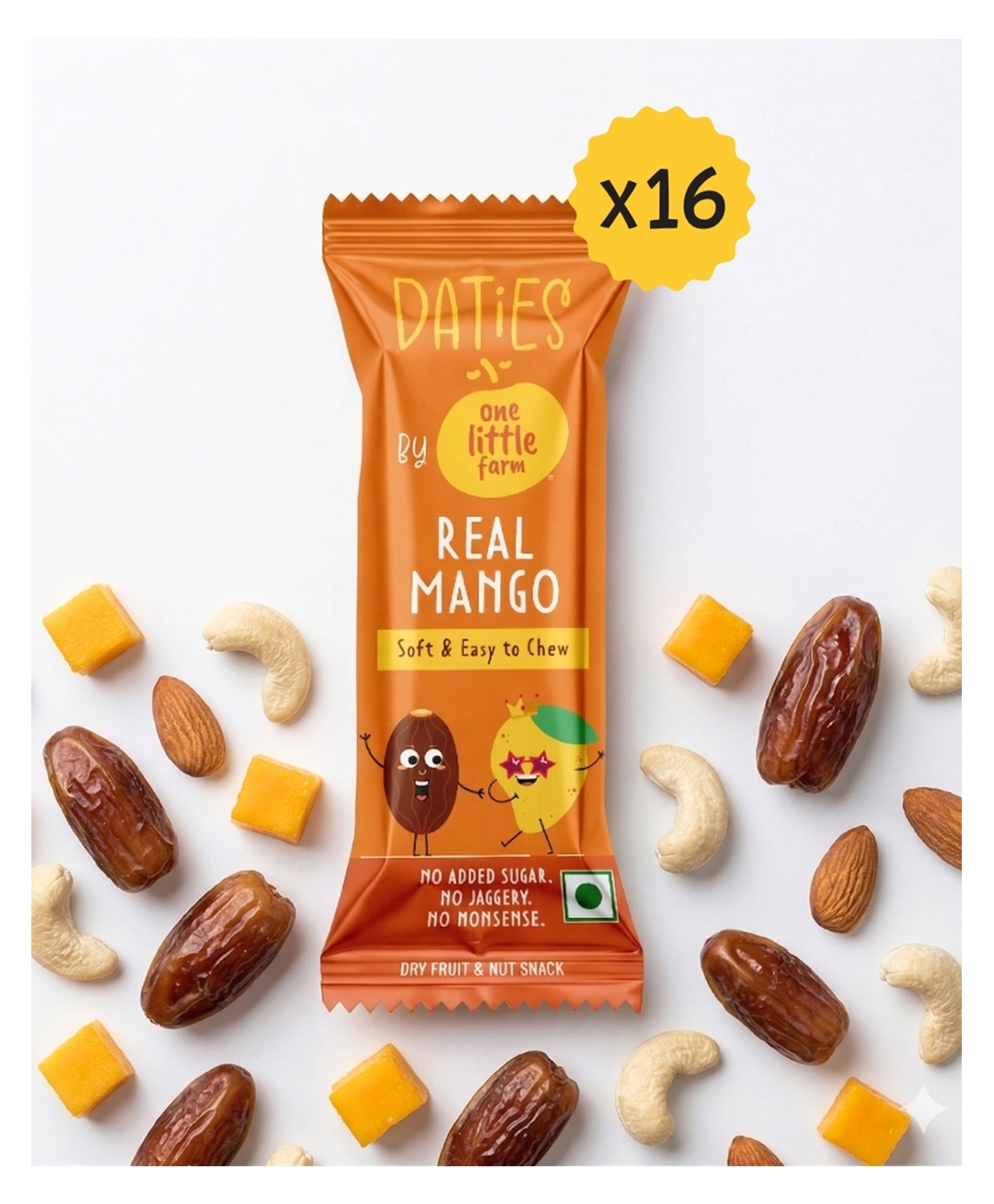 Daties by One Little Farm - Real Mango Date Bites | Made with Dates, Cashew & Almond | Clean-Label Healthy Kids Snack | Soft and Easy to Chew | No Added Sugar or Jaggery | 20g Each (Pack of 16)-picture-14