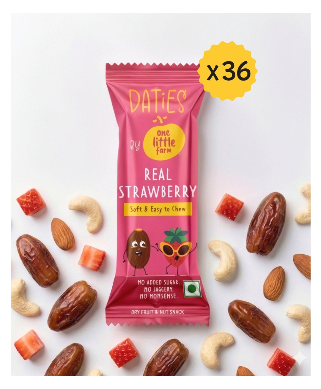 Daties by One Little Farm - Real Strawberry Date Bites | Made with Dates, Cashew & Almond | Clean-Label Healthy Kids Snack | Soft and Easy to Chew | No Added Sugar or Jaggery | 20g Each (Pack of 36)-picture-10