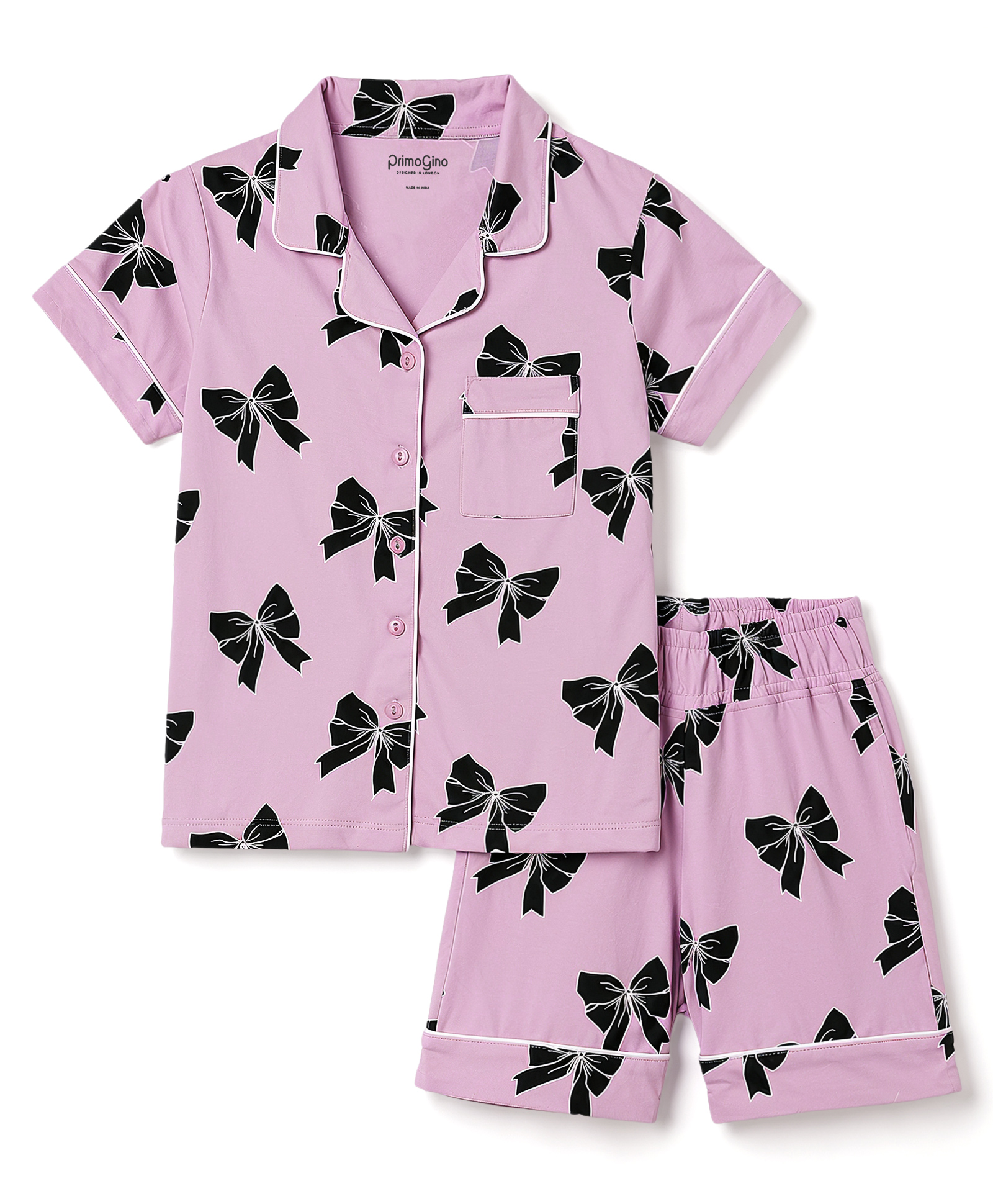 Primo Gino Cotton Knit Half Sleeves Shirt & Shorts Night Suit With Butterfly Print - Lavender-image-28