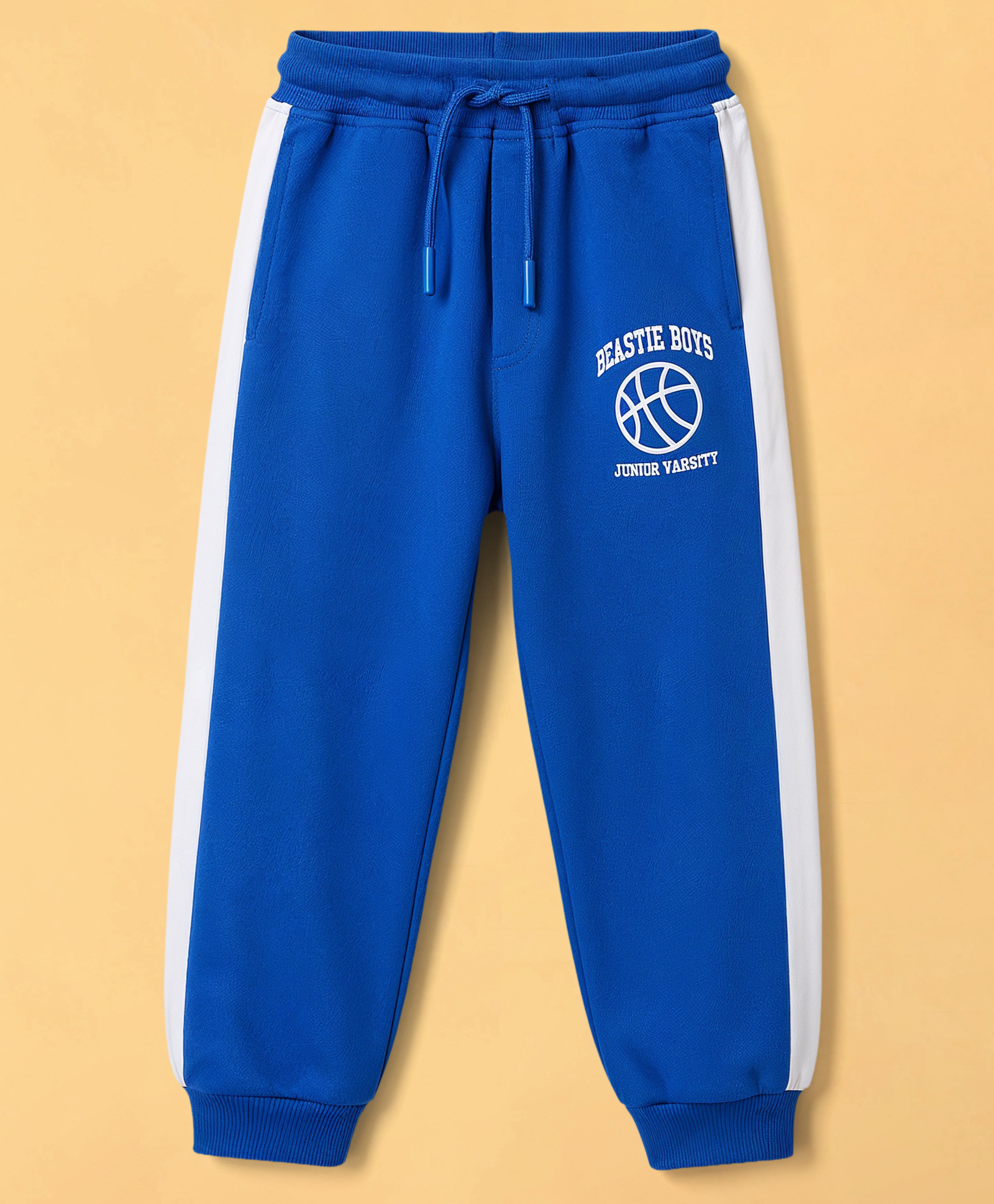 Honeyhap Premium 100% Cotton Looper Knit Varsity Printed Lounge Pant with Tape Detail - Royal Blue-picture-24