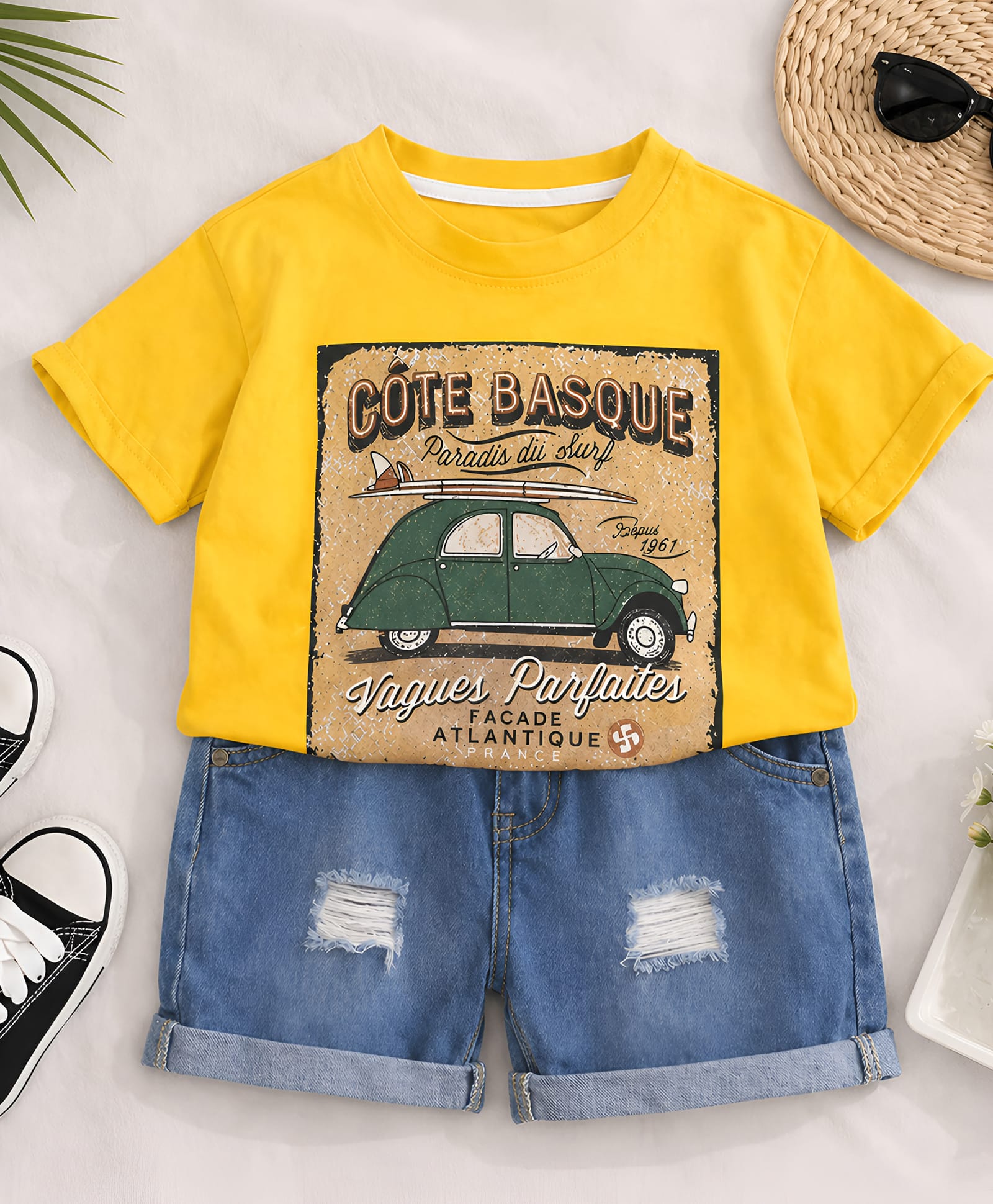 Googo Gaaga Cotton Knit Half Sleeves Car Printed Tee & Shorts - Yellow-picture-14