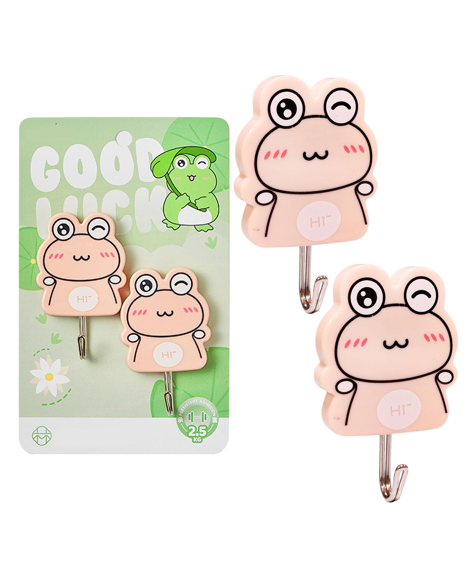 FunBlast Frog Themed Wall Hanging Hooks Without Drilling for Home & Kitchen Pack of 2 (Pink)-image-6