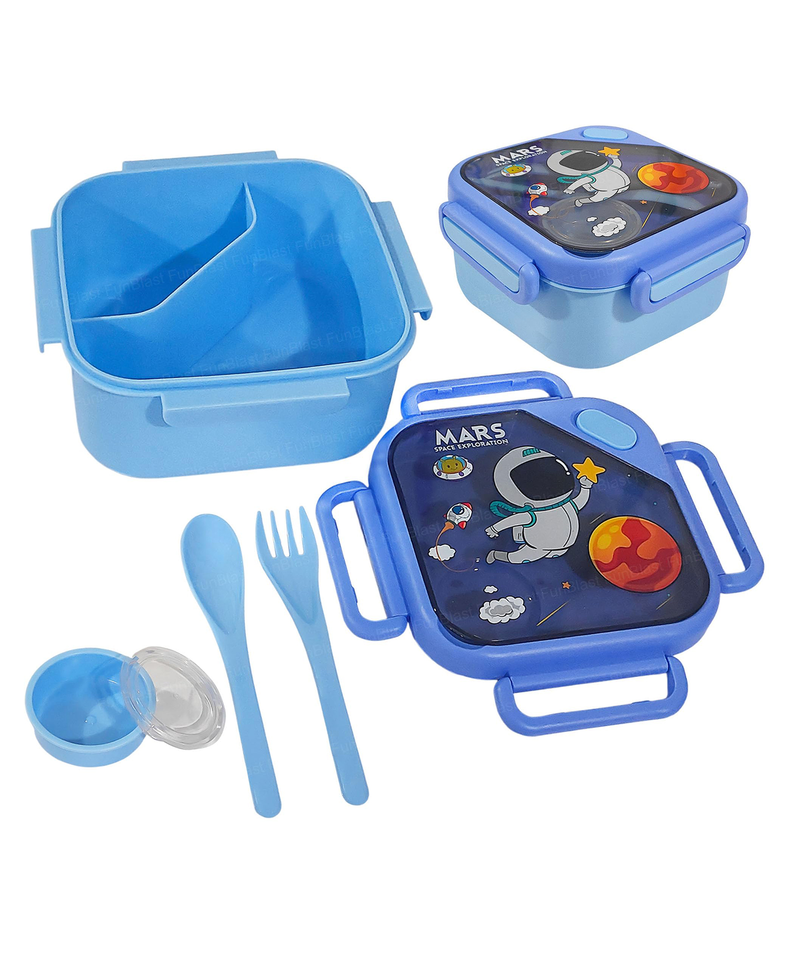 FunBlast Space Print Bento Lunch Box with Spoon, Fork & Mini Sauce Box for Kids - Multicolor-image-29