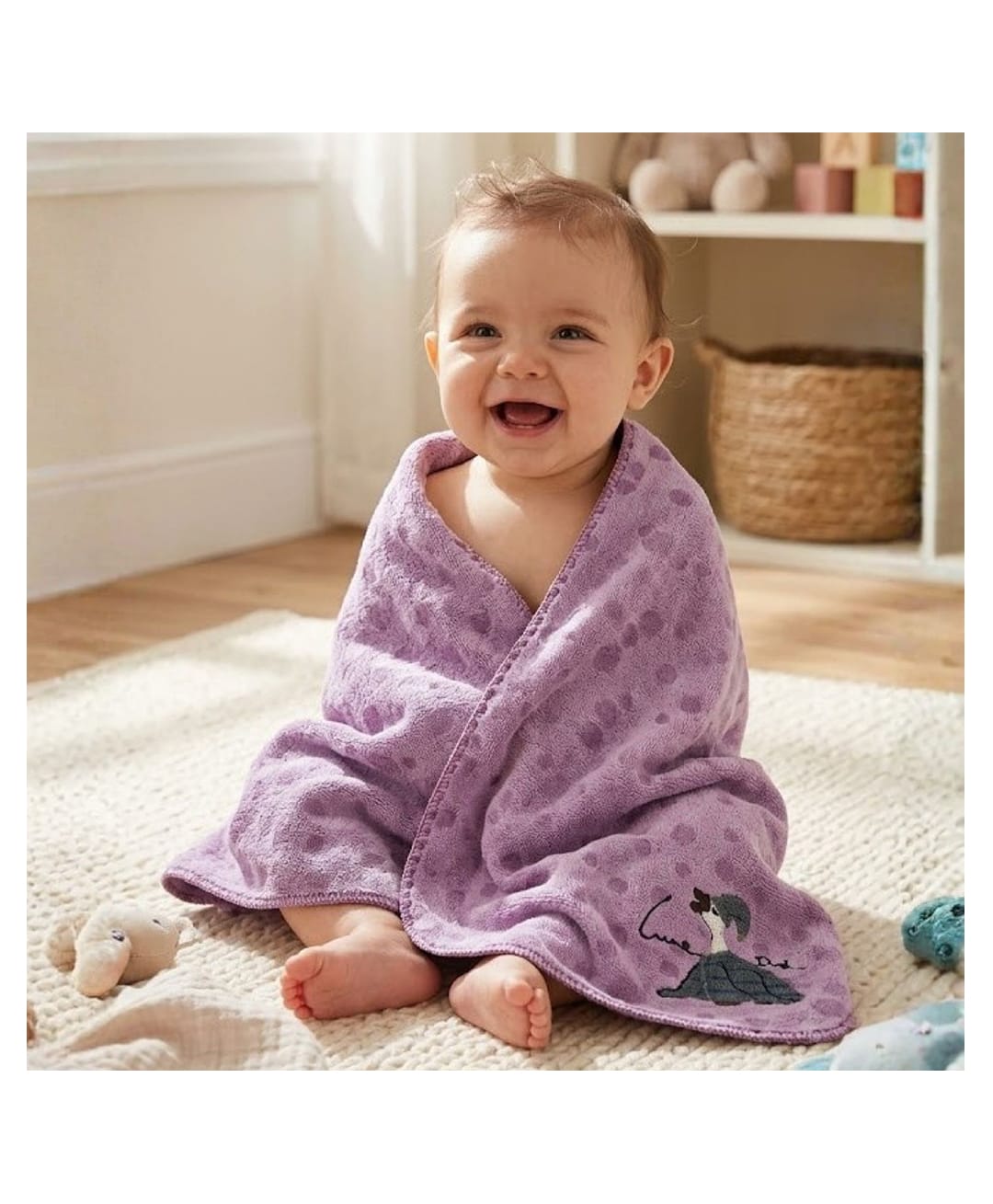 The little lookers Microfiber Knit Embroidered Baby Towel - Purple-picture-23