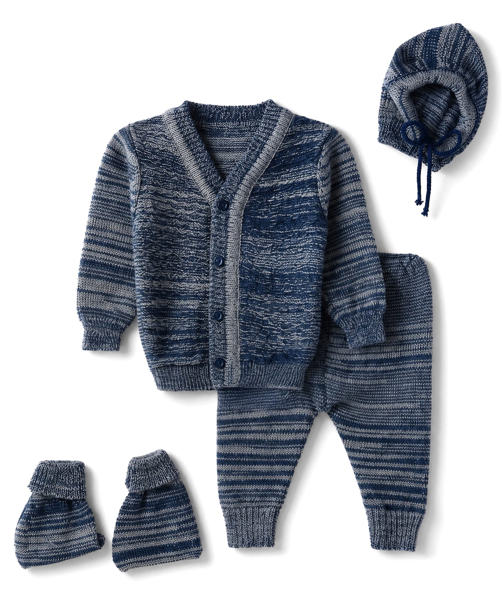 Babyhug Knit Full Sleeves Sweater Set with Cap & Mittens - Navy Blue-image-30