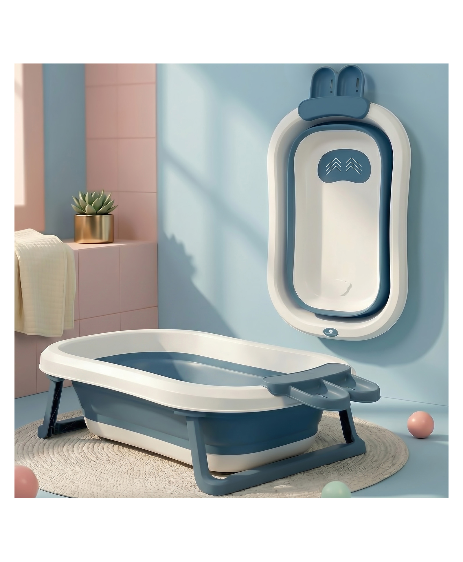 StarAndDaisy Bath Tub for Baby 0-3 Years/Foldable Bath tub for Kids, Space Saving Design, Newborn Baby Folding Bathing Tub with Soapbar Girls & Boys, Easy to Store (Dark blue, white)-picture-28