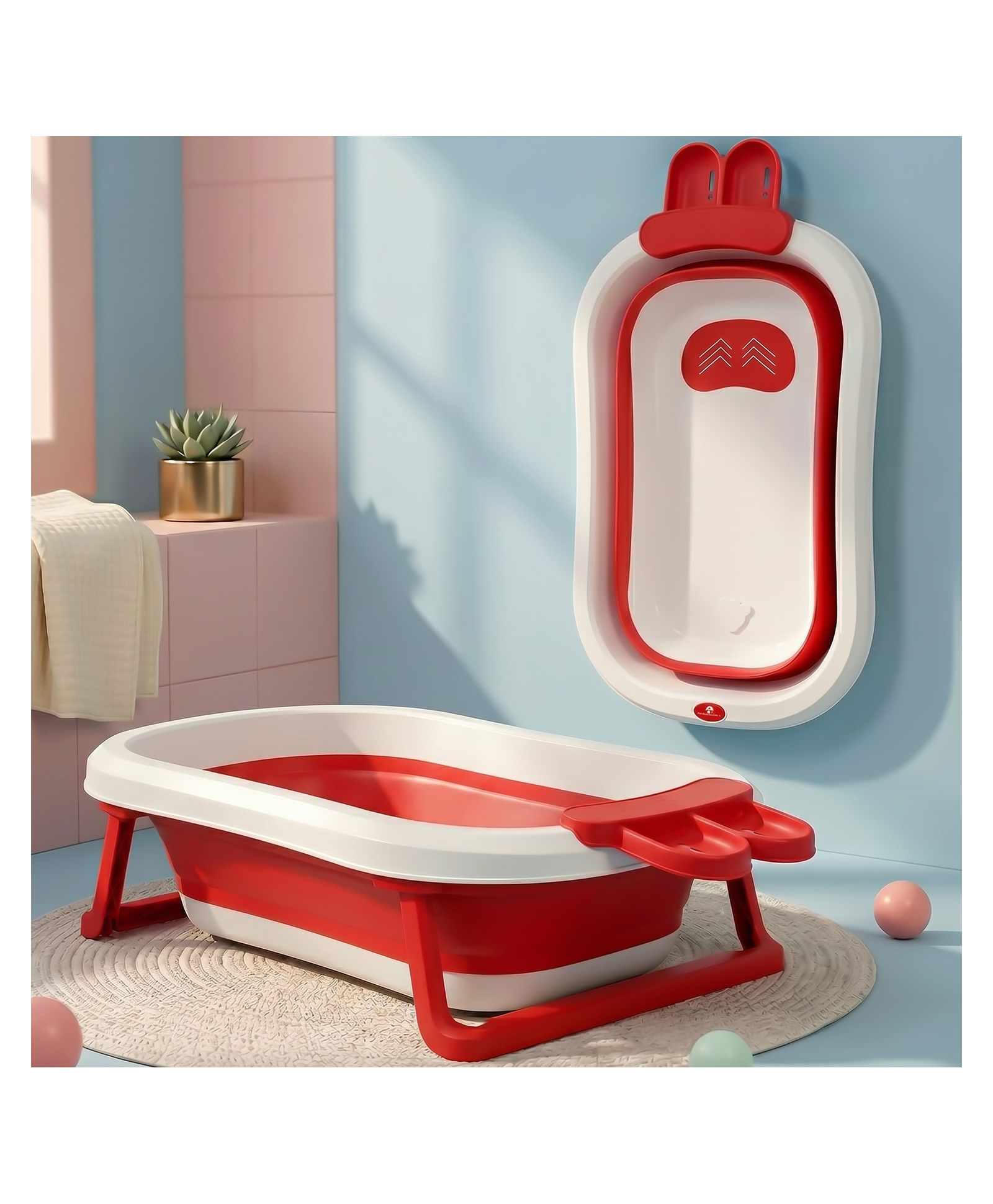 StarAndDaisy Bath Tub for Baby 0-3 Years/Foldable Bath tub for Kids, Space Saving Design, Newborn Baby Folding Bathing Tub with Soapbar Girls & Boys, Easy to Store (Red)-picture-26