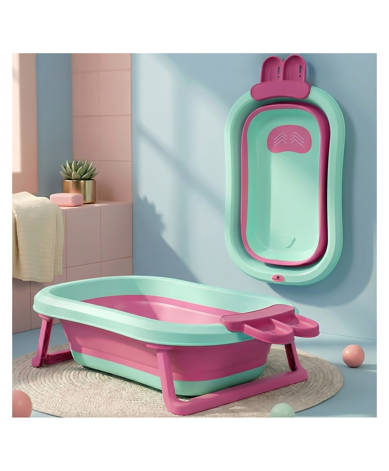 StarAndDaisy Bath Tub for Baby 0-3 Years/Foldable Bath tub for Kids, Space Saving Design, Newborn Baby Folding Bathing Tub with Soapbar Girls & Boys, Easy to Store (Green Pink)-picture-13