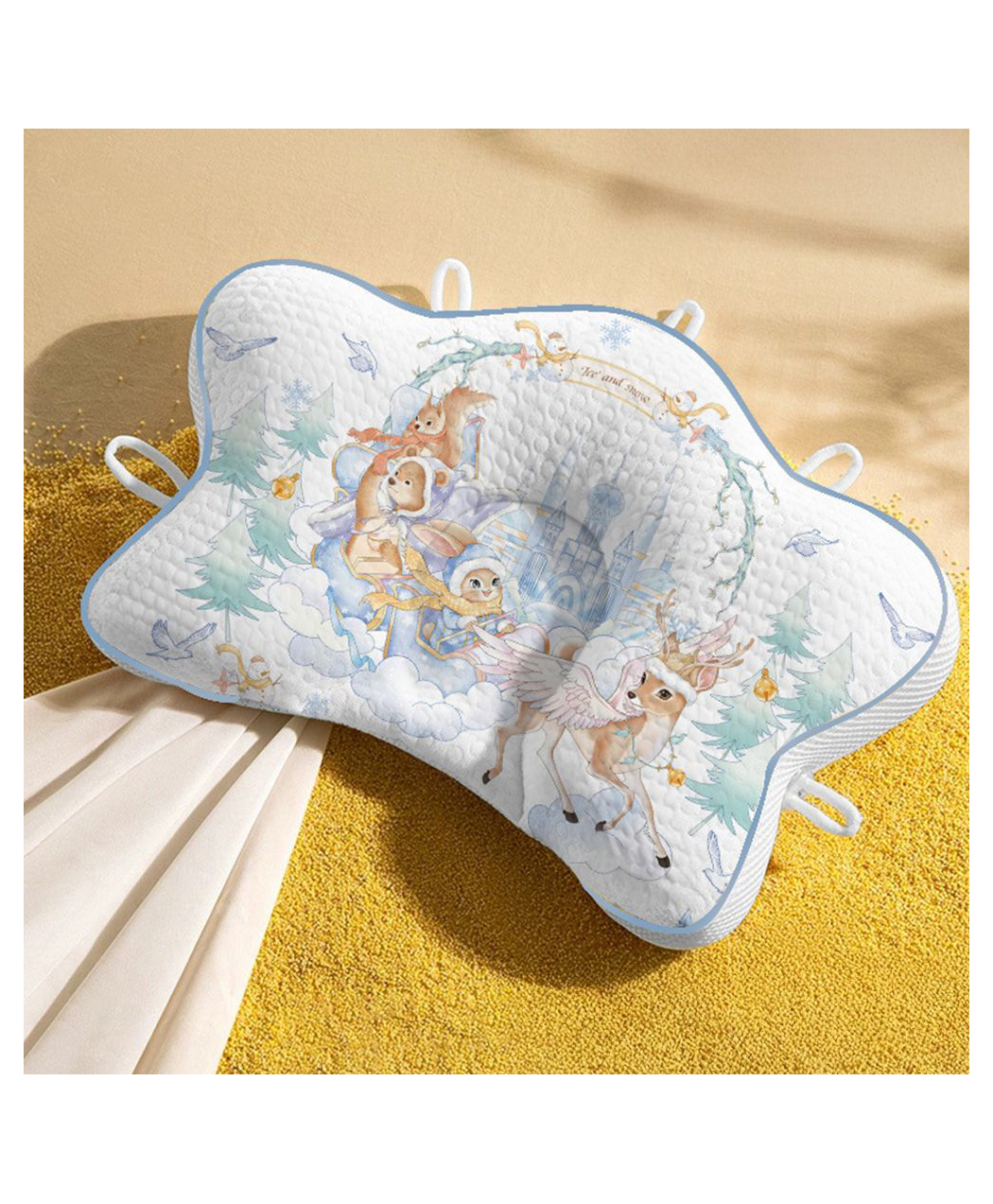 StarAndDaisy Baby Head Shaping Pillow Cotton Starfish Shape Cloud Castle Print Multipurpose for Newborn to 12 Months-picture-28