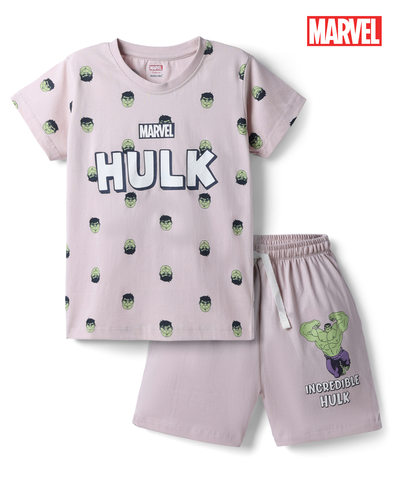 CUCUMBER Sinker Knit Half Sleeves T-Shirt & Shorts Set with Hulk Print - Grey-picture-44