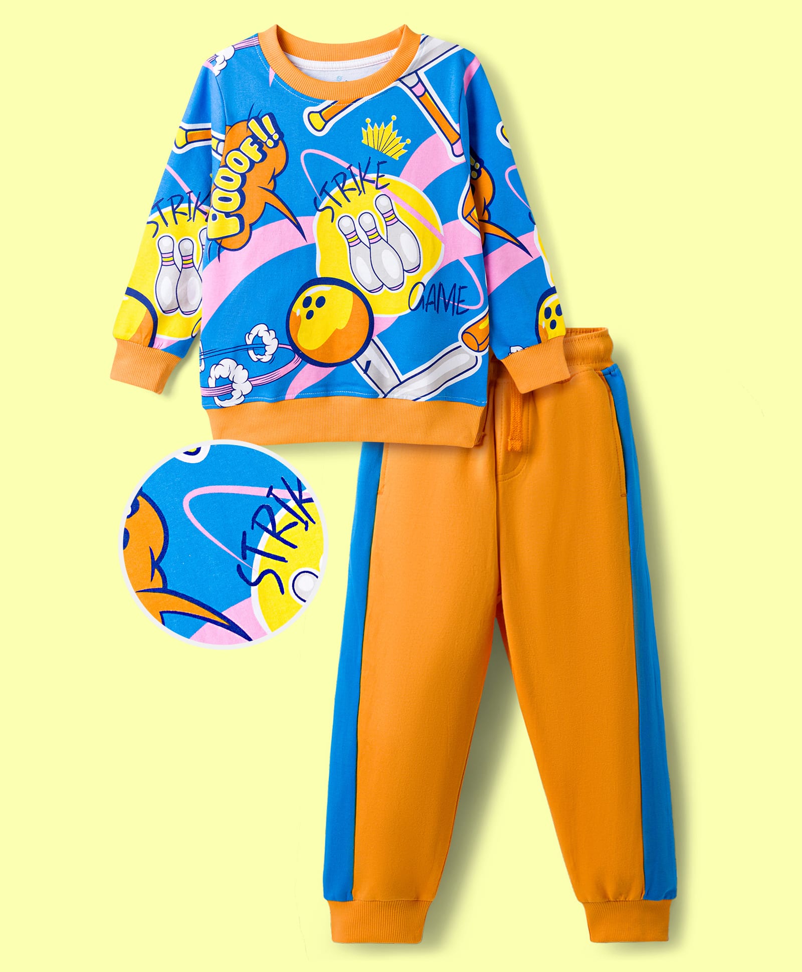 Ollington St. Looper Cotton Knit Strike Printed Full Sleeve Sweatshirt & Joggers -Blue-image-43