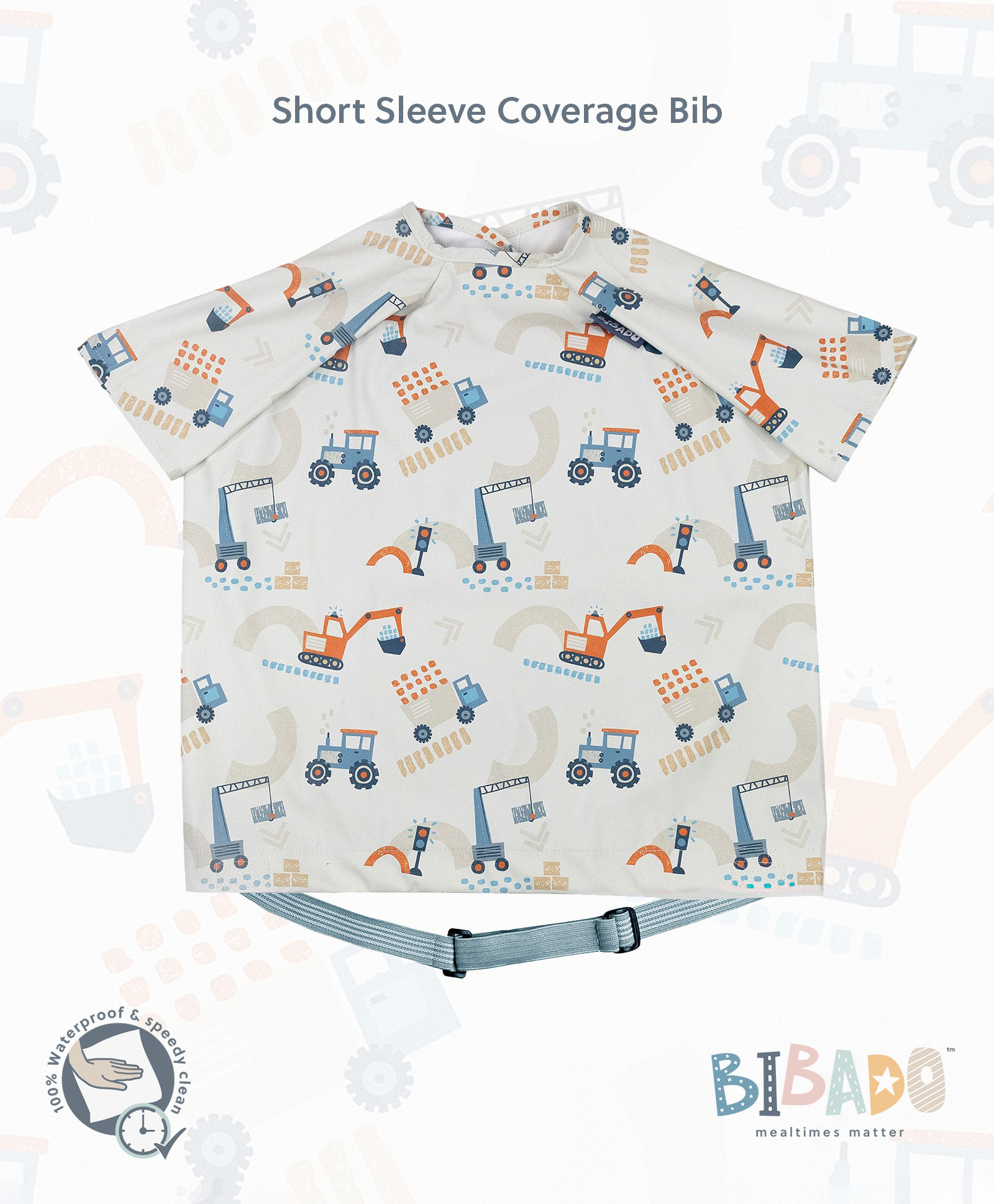 Bibado Stain & Water Proof Short Sleeve Coverall Shirt Weaning Bib Little Loader - Grey - For Infants-image-27