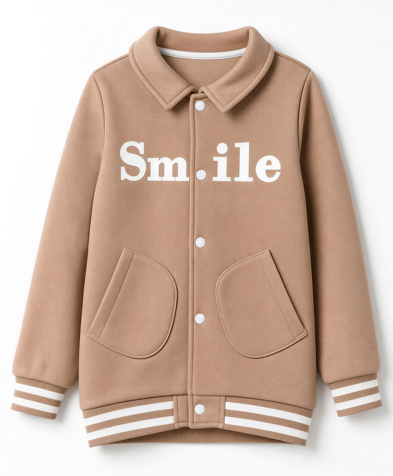 Mark & Mia Full Sleeves Collar Neck Bomber Jacket with Smile Print - Tan-picture-11