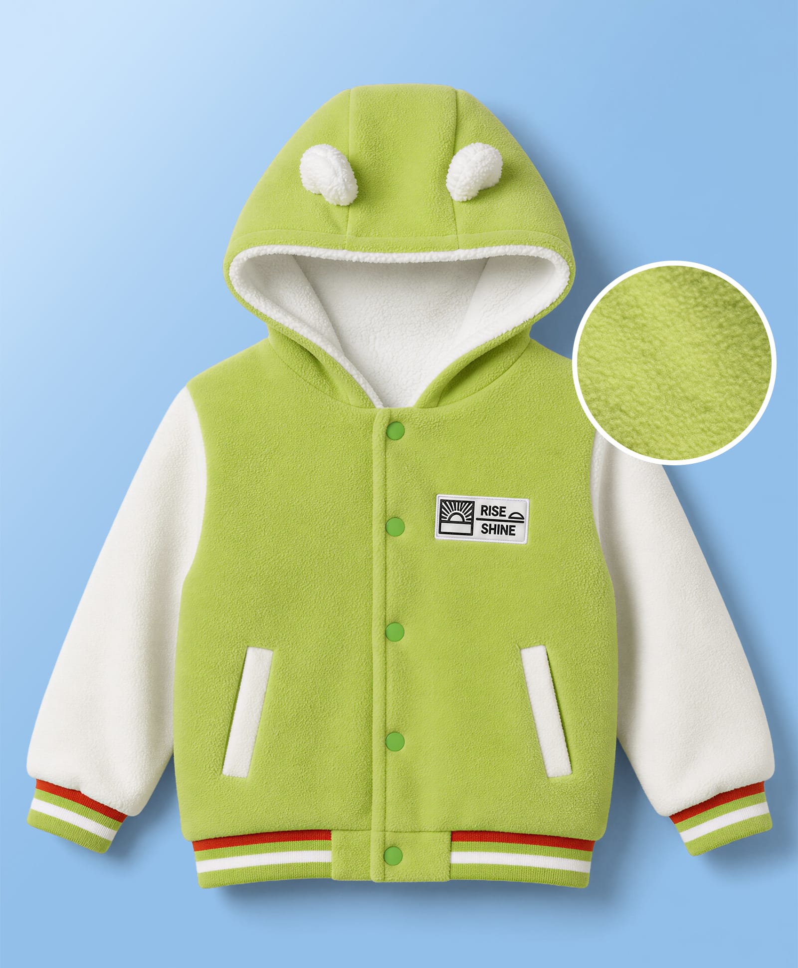Mark & Mia Full Sleeves Hoodie With Rise Shine Patch - Lime Green-image-39