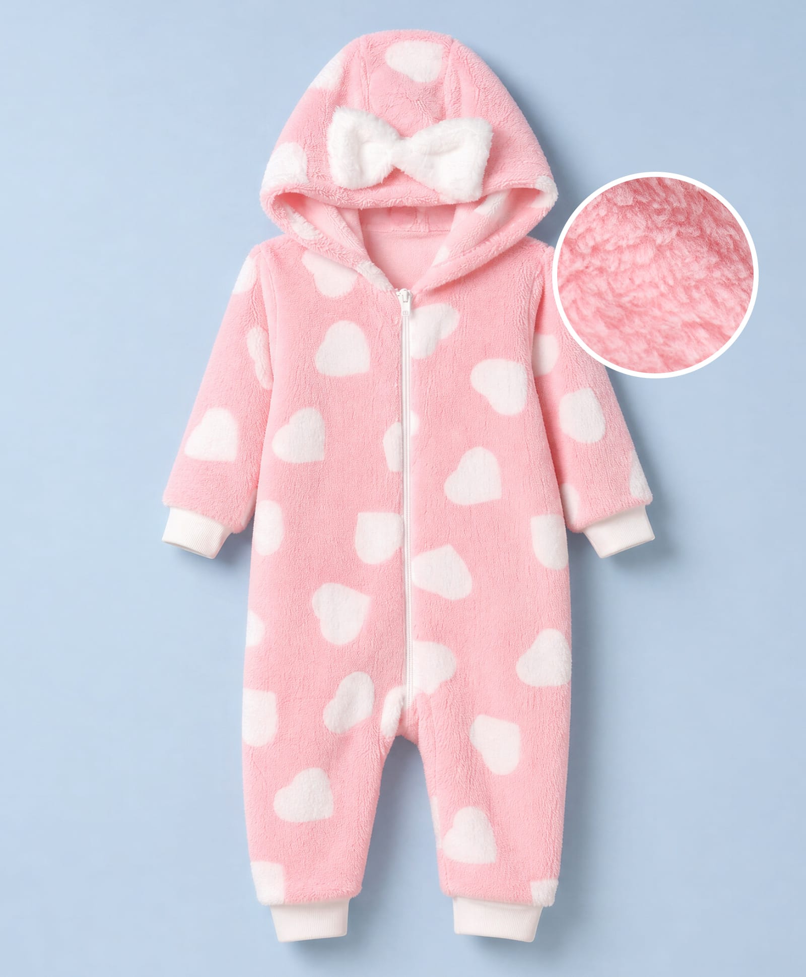 Mark & Mia Full Sleeves Winter Rompers With Heart Design & Bow Applique - Pink-picture-25