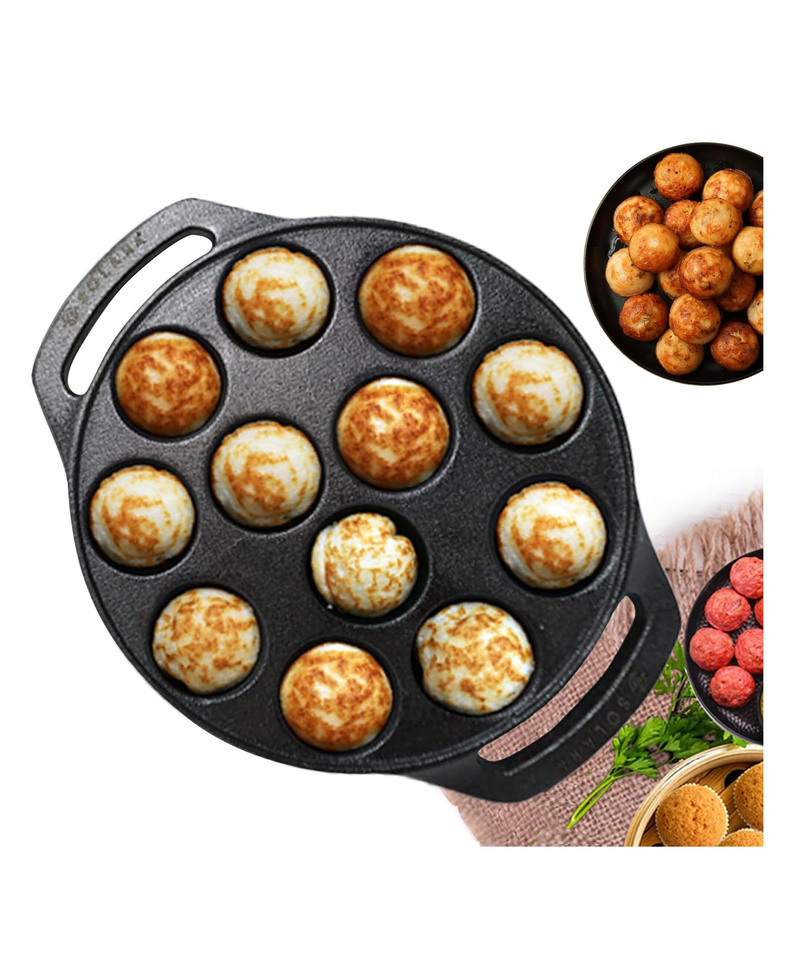 SOLARA Cast Iron 8" inch (20 CM) Paniyaram Pan (12 Cavities) | Pan for Appe/Gunta Ponganalu/Paddu | Cast Cookware-image-18