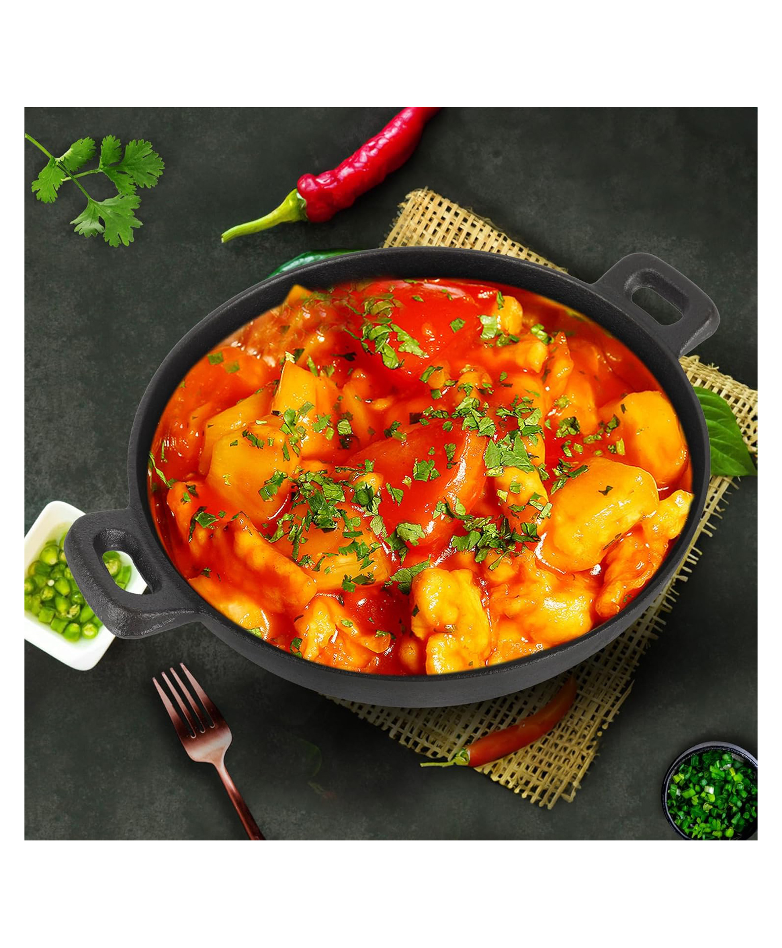 SOLARA Crownstone Premium Cast Iron Ready to Use Deep Frying Kadhai - 12 Inch-image-15