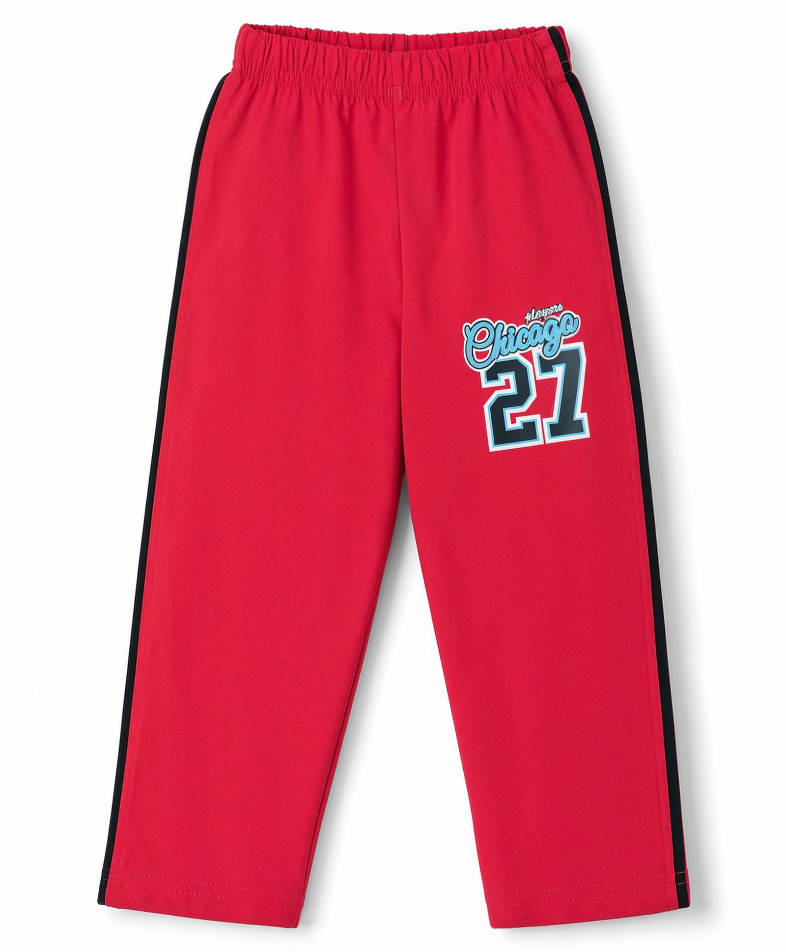 Taeko Single Jersey Knit Full Length Track Pant with Text Print & Tape Detailing- Red-picture-25