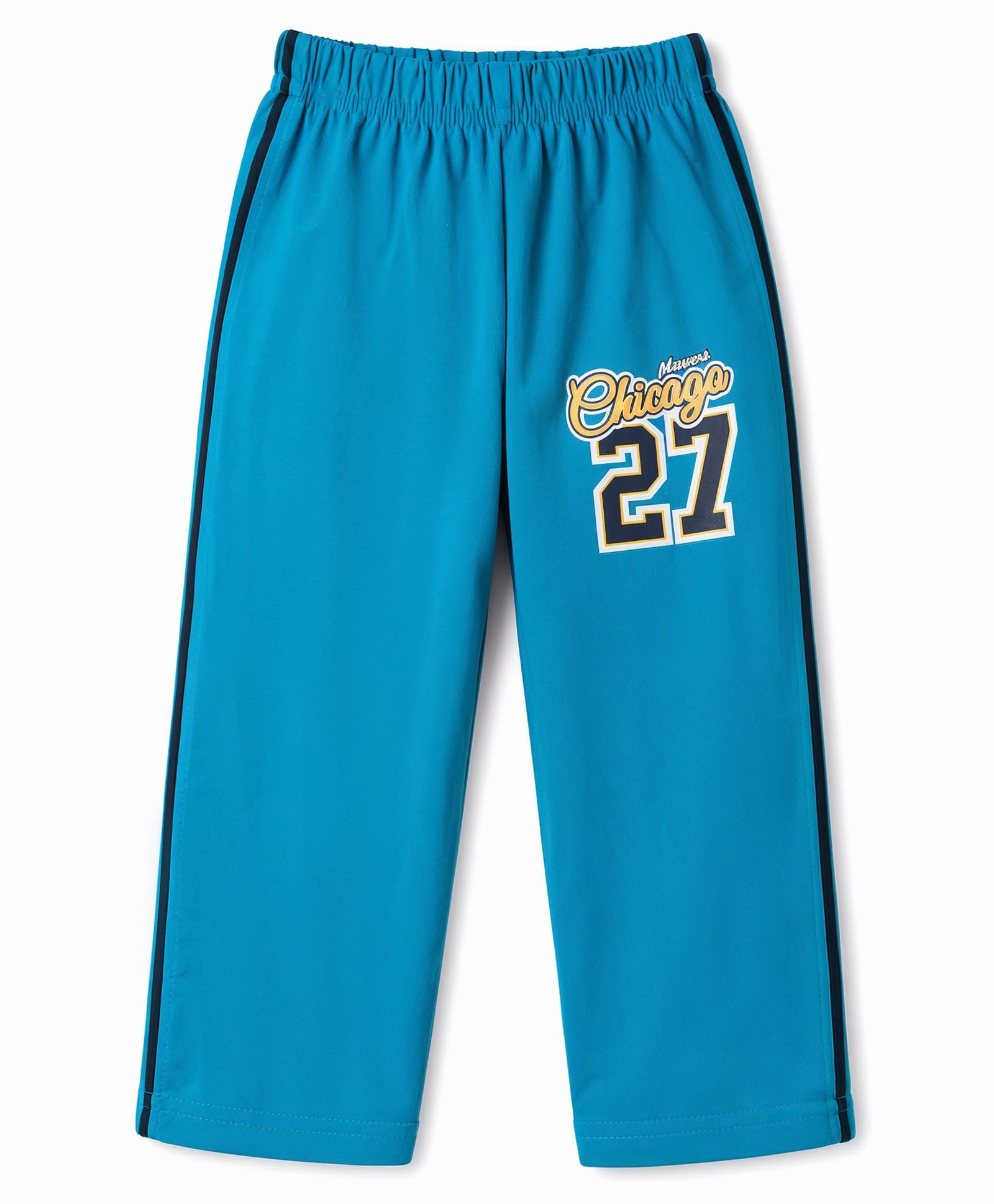 Taeko Single Jersey Knit Full Length Track Pant with Text Print & Tape Detailing- Blue-picture-6
