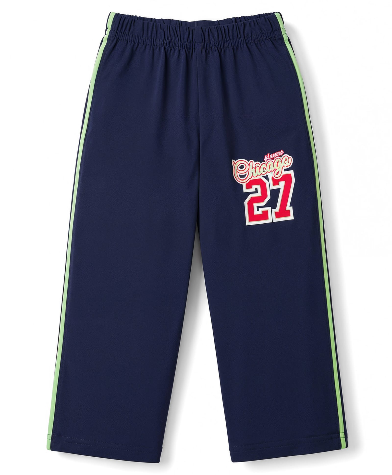 Taeko Single Jersey Knit Full Length Track Pant with Text Print & Tape Detailing- Navy-picture-32