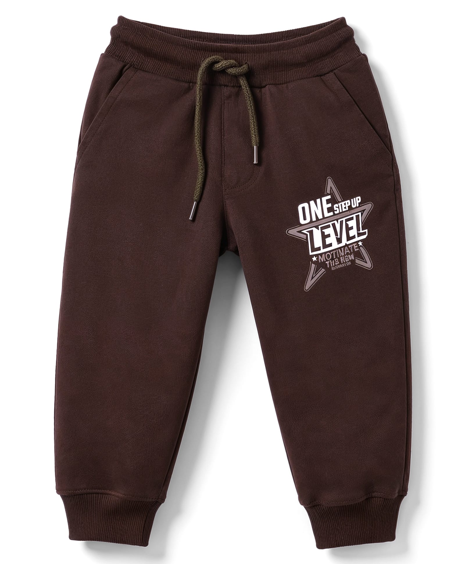 Taeko Looper Knit Full Length Lounge Pant with Text Print- Brown-picture-22