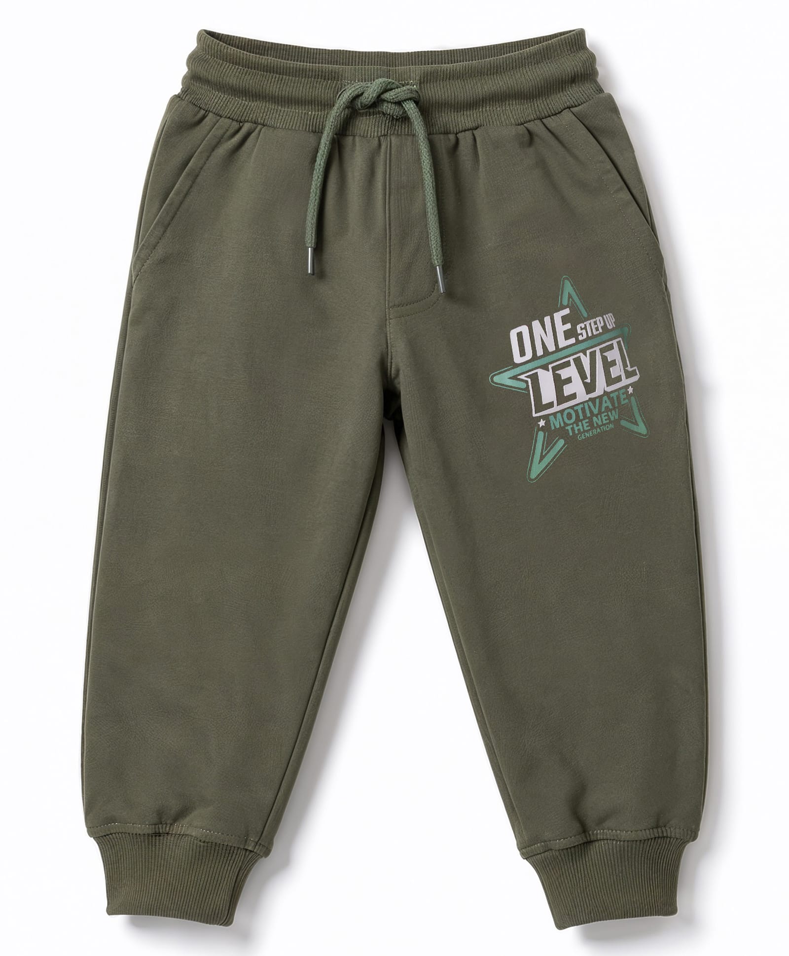 Taeko Looper Knit Full Length Lounge Pant with Text Print- Olive-picture-20
