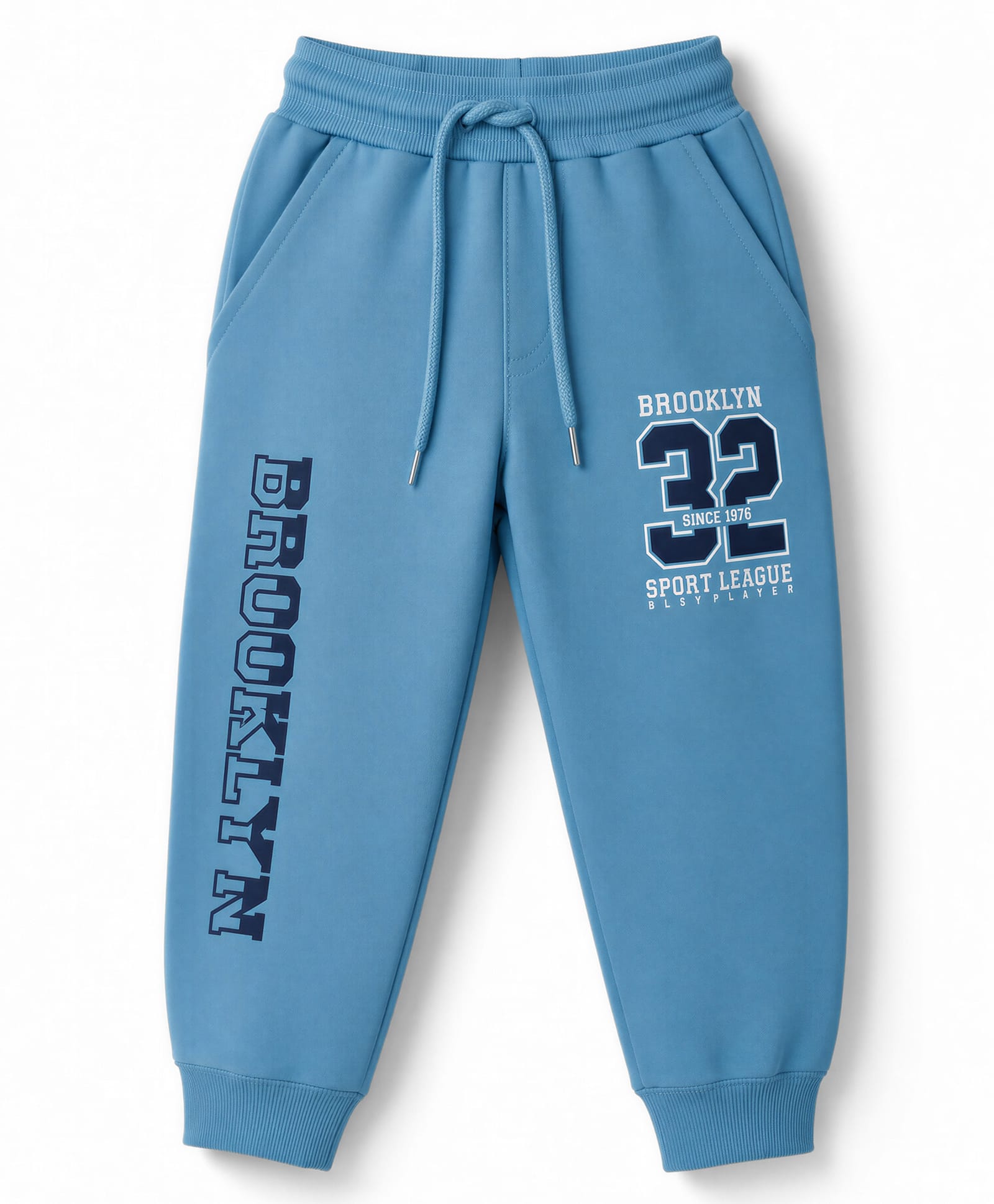 Taeko Looper Knit Full Length Lounge Pant with Text Print- Blue-picture-32