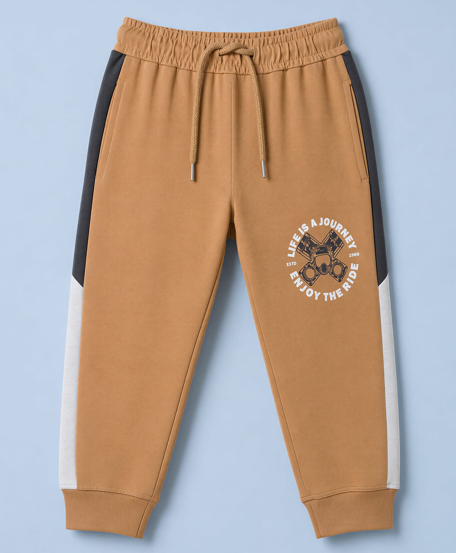 Taeko Single Jersey Knit Full Length Lounge Pant with Text Print & Tape Detailing - Brown-picture-19