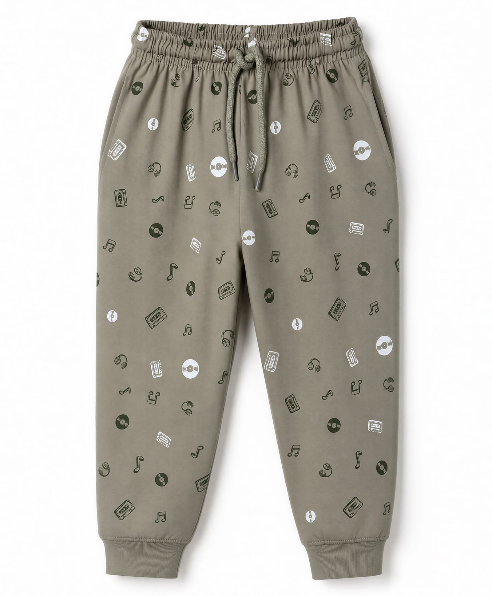Taeko Single Jersey Knit Full Length Lounge Pant Music Node Print -Olive Green-image-38