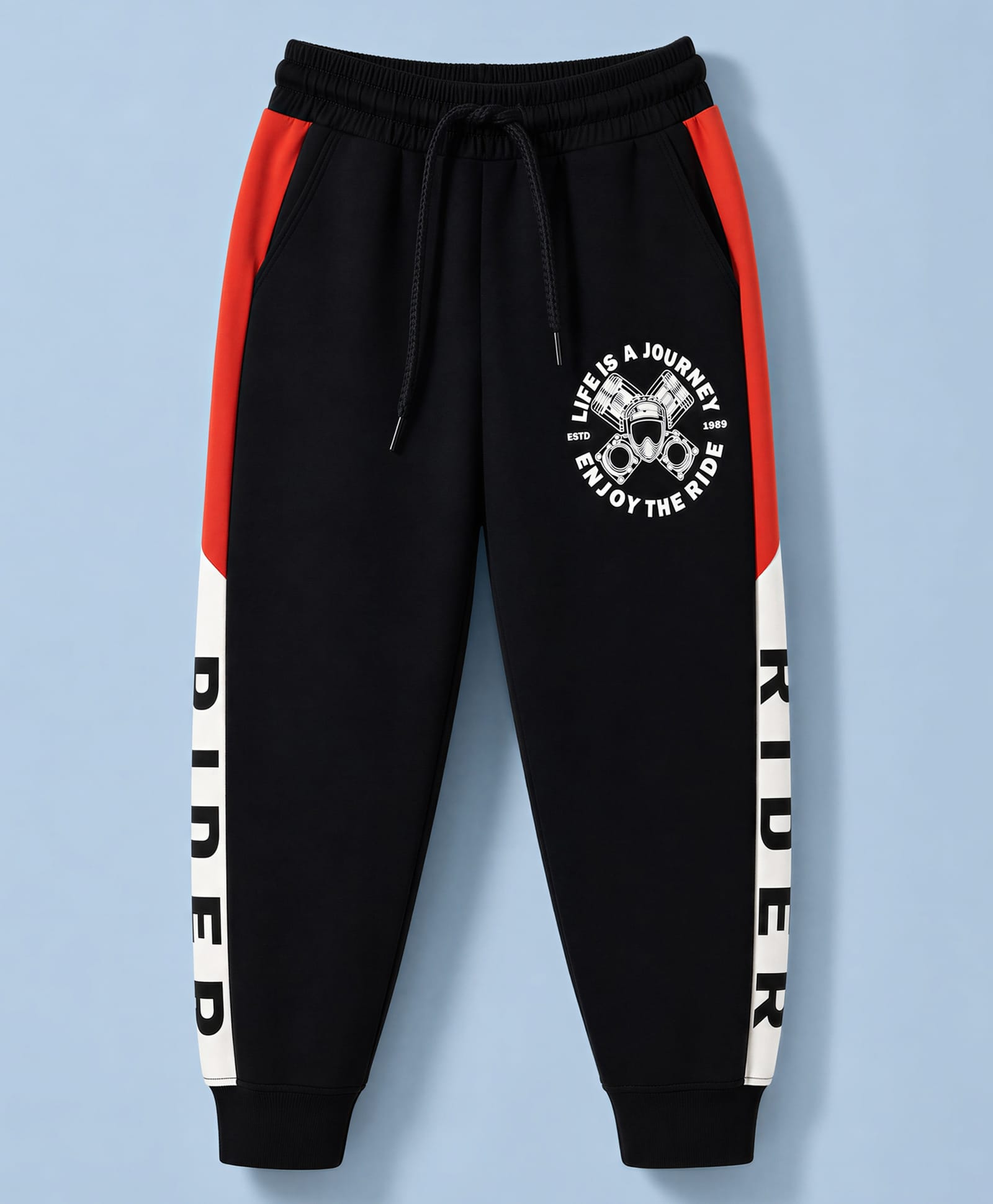 Taeko Single Jersey Knit Full Length Lounge Pant with Text Print & Tape Detailing - Black-image-25