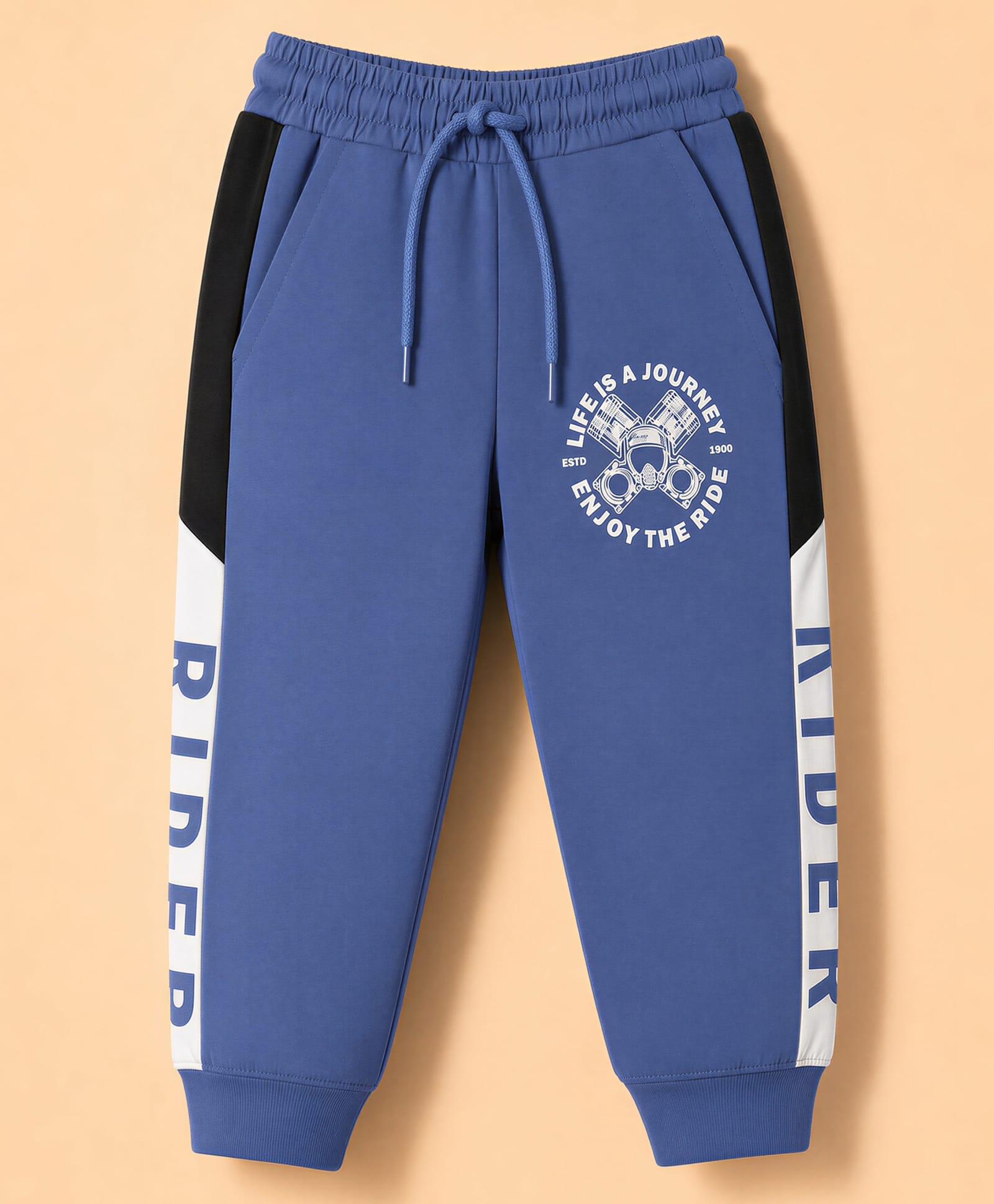 Taeko Single Jersey Knit Full Length Lounge Pant with Text Print & Tape Detailing - Blue-picture-25