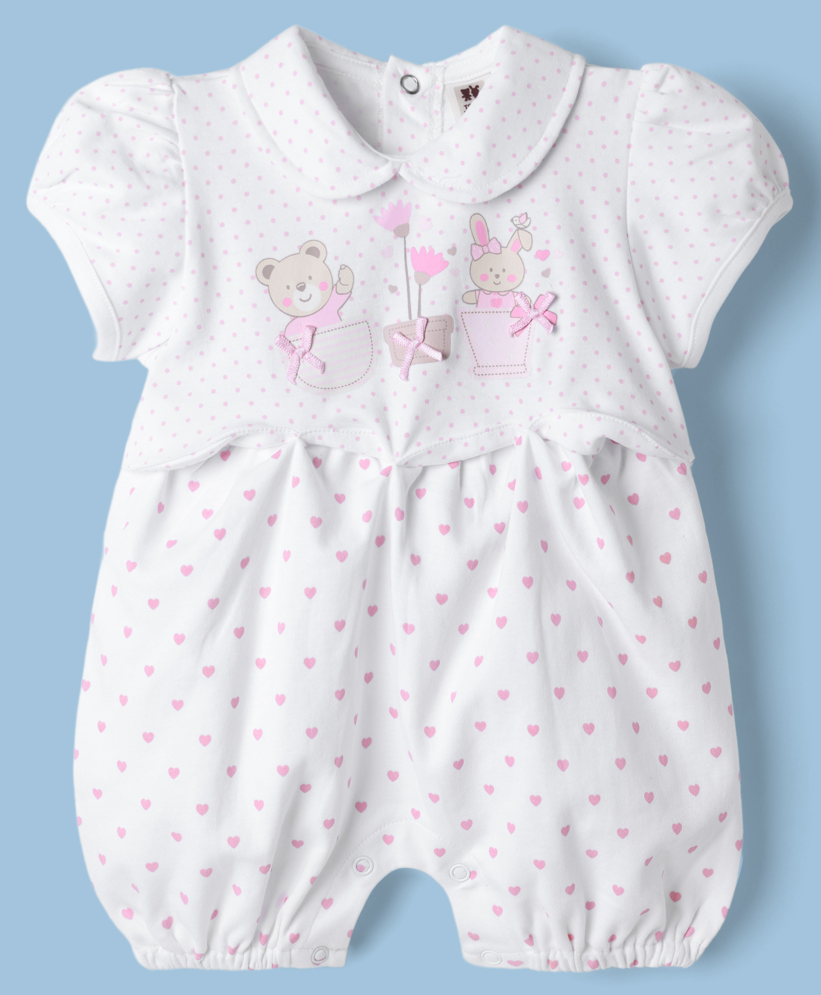 ToffyHouse Knitted Half Sleeves Jumpsuit With Teddy Bear & Heart Print - Off White-picture-28