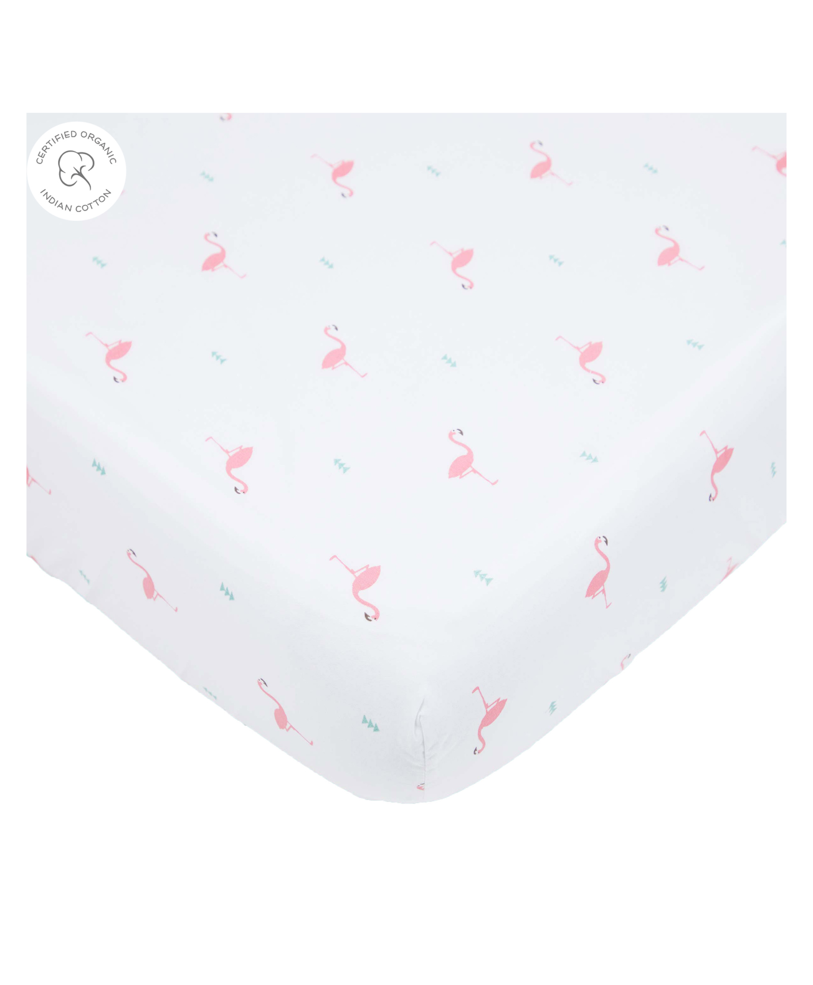 Masilo Organic Cotton Fitted Cot Sheet Flamingo Print - White-picture-18