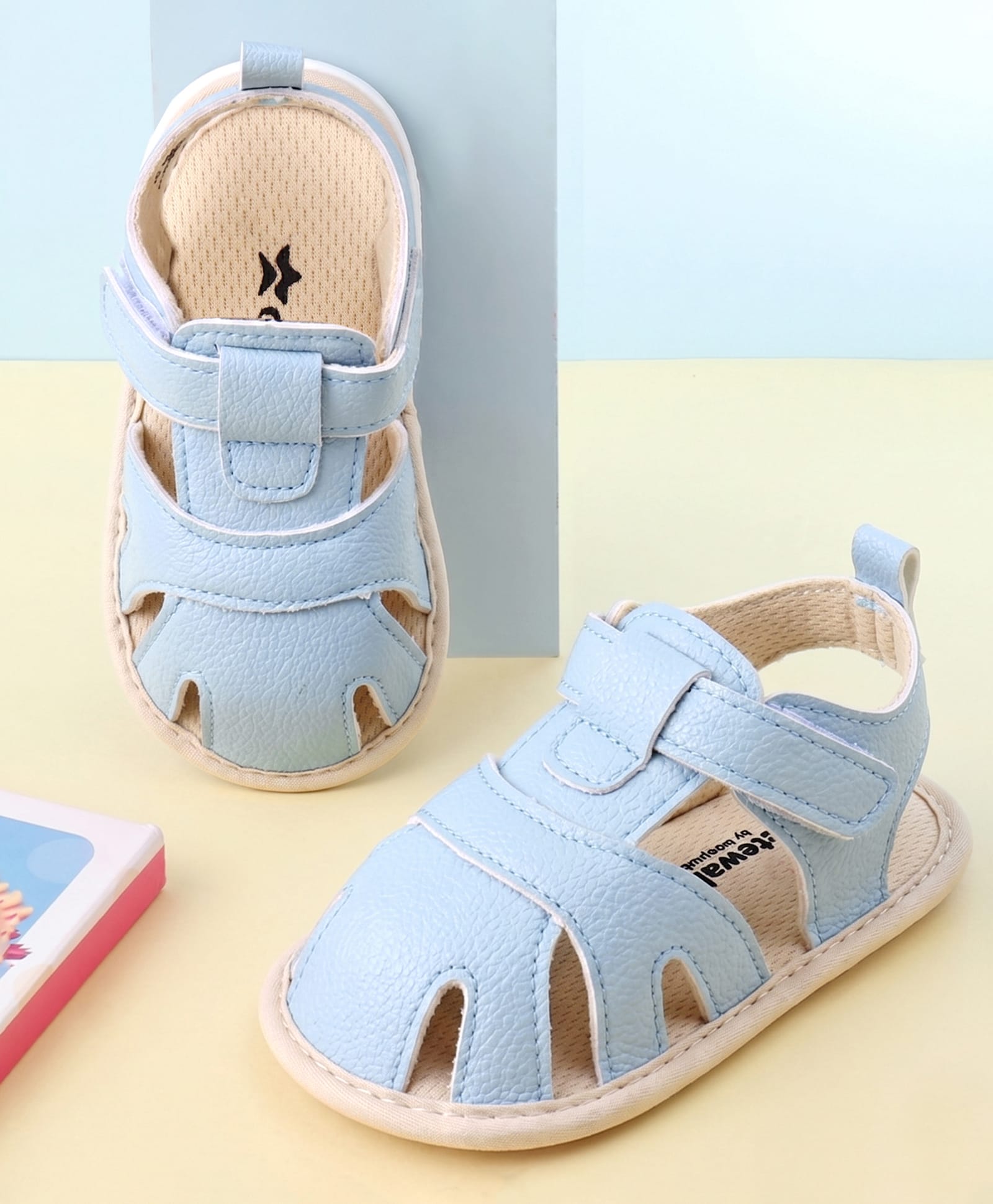 Cute Walk by Babyhug Velcro Closure Solid Booties - Light Blue-image-32