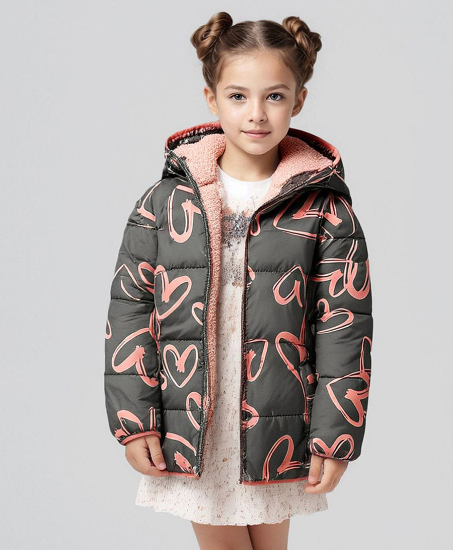 Primo Gino Woven Full Sleeves Hooded Padded Jacket with Hearts Print - Grey-picture-11